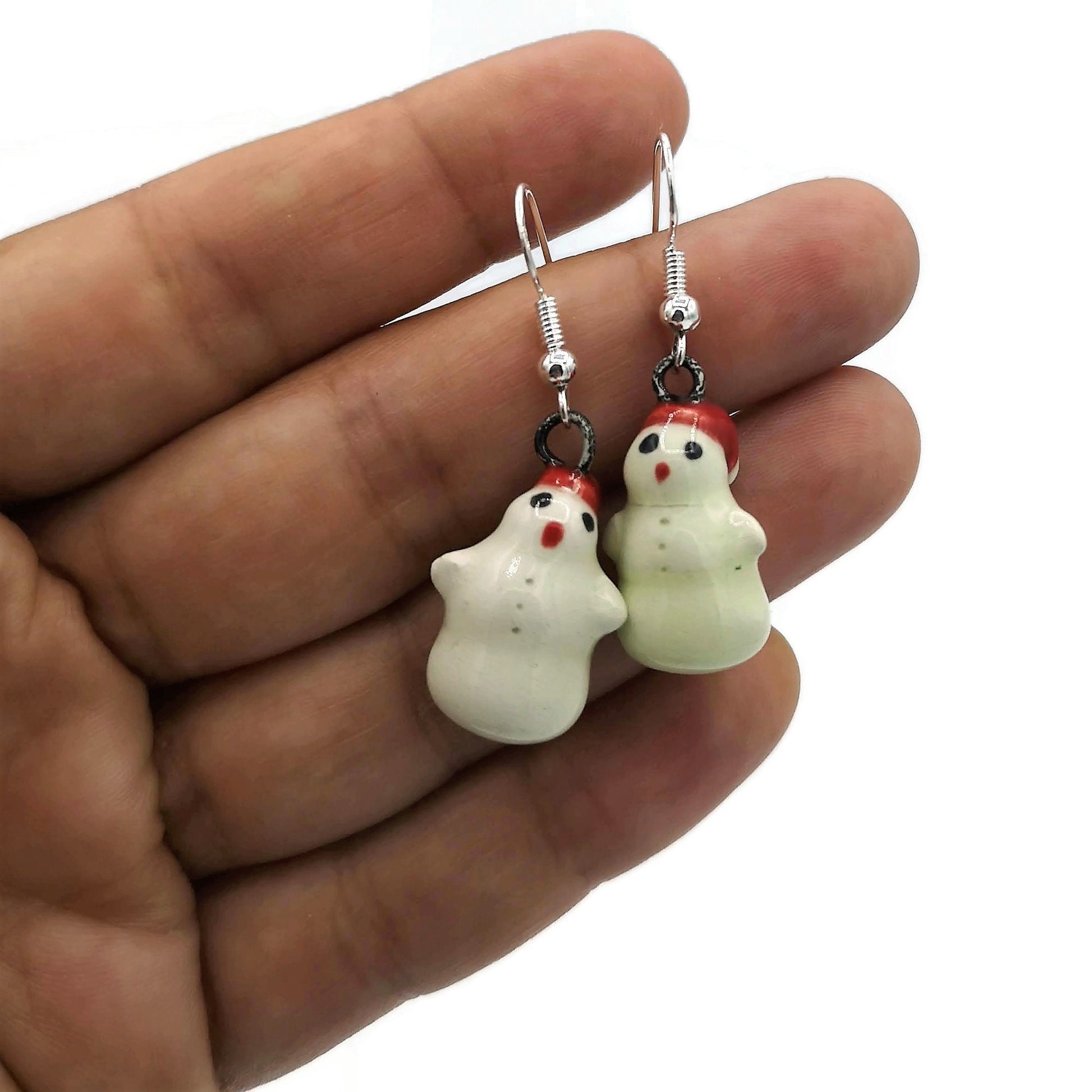 Handmade Ceramic Snowman Earrings, Cool Dangle Earrings, Cute Jewelry Best Gift For Her, Niece Gift From Aunt, Christmas Earrings, Clay - Ceramica Ana Rafael