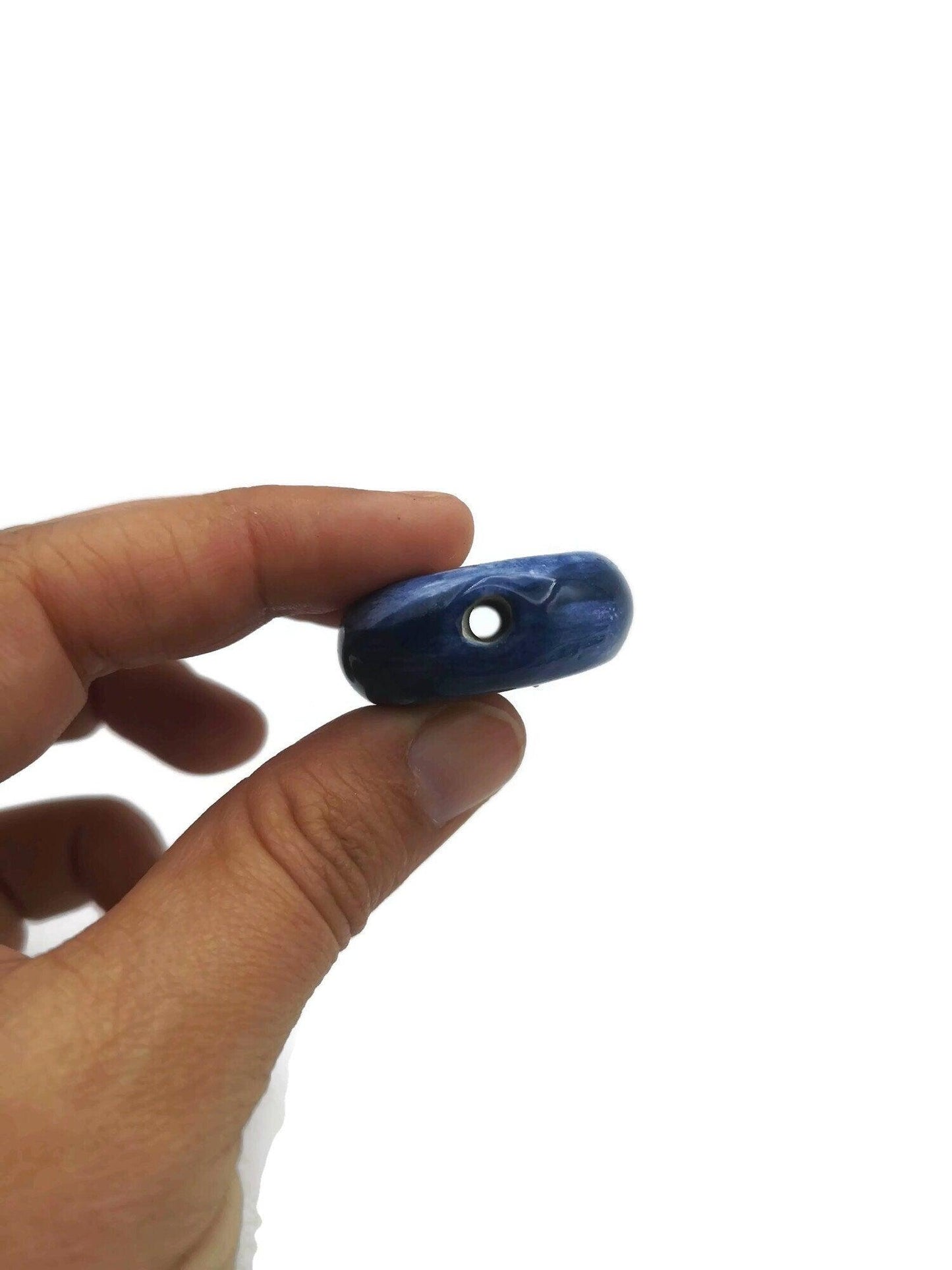 1Pc Blue Evil Eye Beads For Jewelry Making, Handmade Ceramic Macrame Beads, Extra Large Clay Beads, Round Unusual Decorative Porcelain Beads - Ceramica Ana Rafael