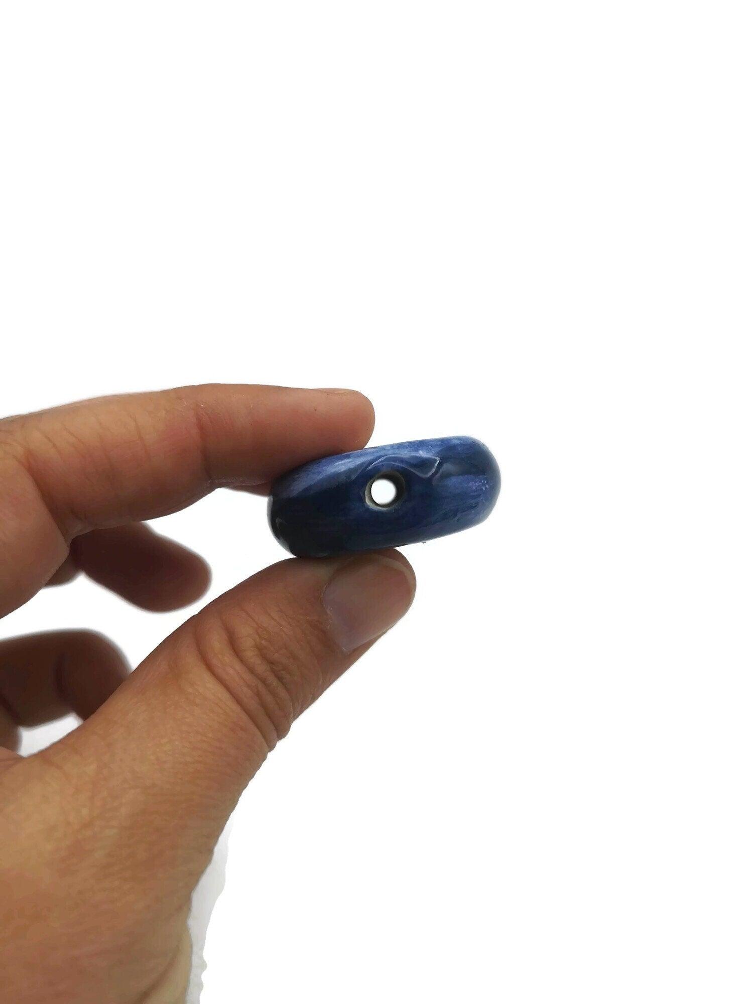 1Pc Blue Evil Eye Beads For Jewelry Making, Handmade Ceramic Macrame Beads, Extra Large Clay Beads, Round Unusual Decorative Porcelain Beads - Ceramica Ana Rafael