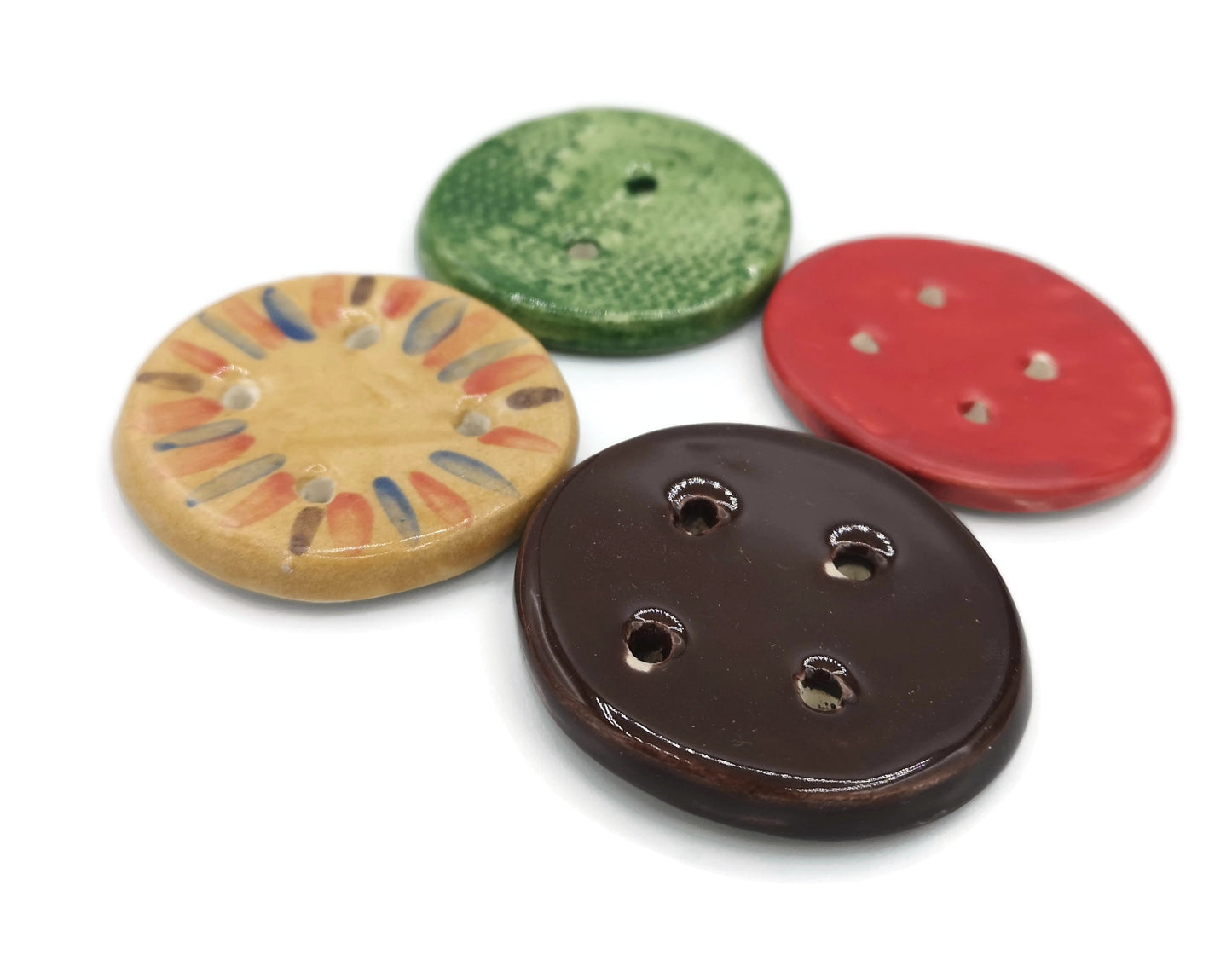 4Pc 45mm Extra Large Clay Sewing Buttons, Handmade Ceramic Round Strange And Unusual Sewing Supplies And Notions, Hand Painted Button Lot - Ceramica Ana Rafael