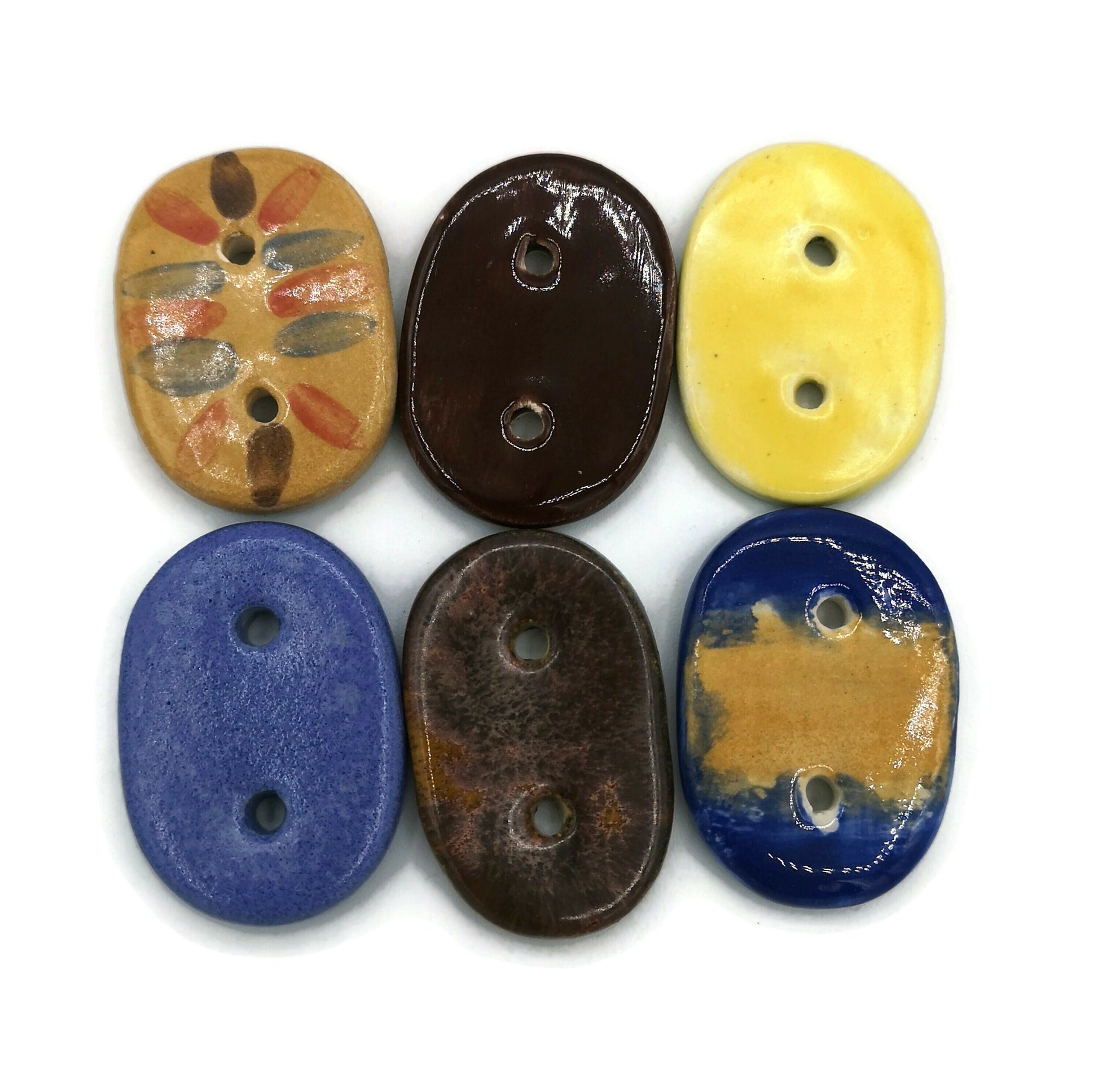 6Pc 35mm Extra Large Handmade Ceramic Sewing Buttons, Colorful Novelty Buttons, Hand Painted Oval Artisan Sewing Supplies And Notions - Ceramica Ana Rafael