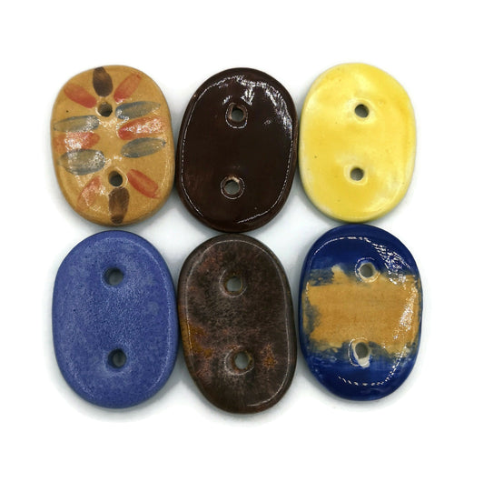 6Pc 35mm Extra Large Handmade Ceramic Sewing Buttons, Colorful Novelty Buttons, Hand Painted Oval Artisan Sewing Supplies And Notions - Ceramica Ana Rafael