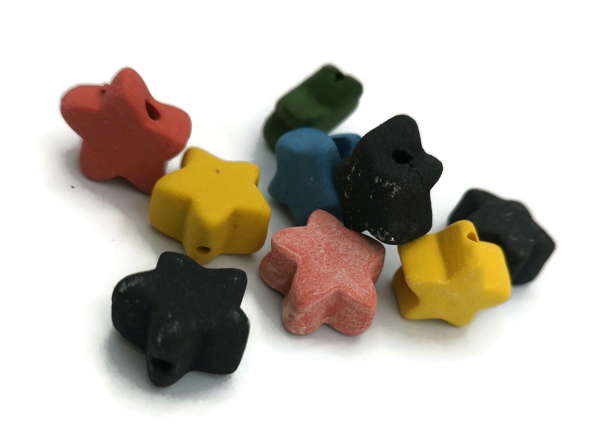 9Pc 15mm Handmade Ceramic Star Beads For Jewelry Making, Assorted Pastel Macrame Beads Large Hole 2mm, Colorful Unique Clay Beads For Crafts - Ceramica Ana Rafael