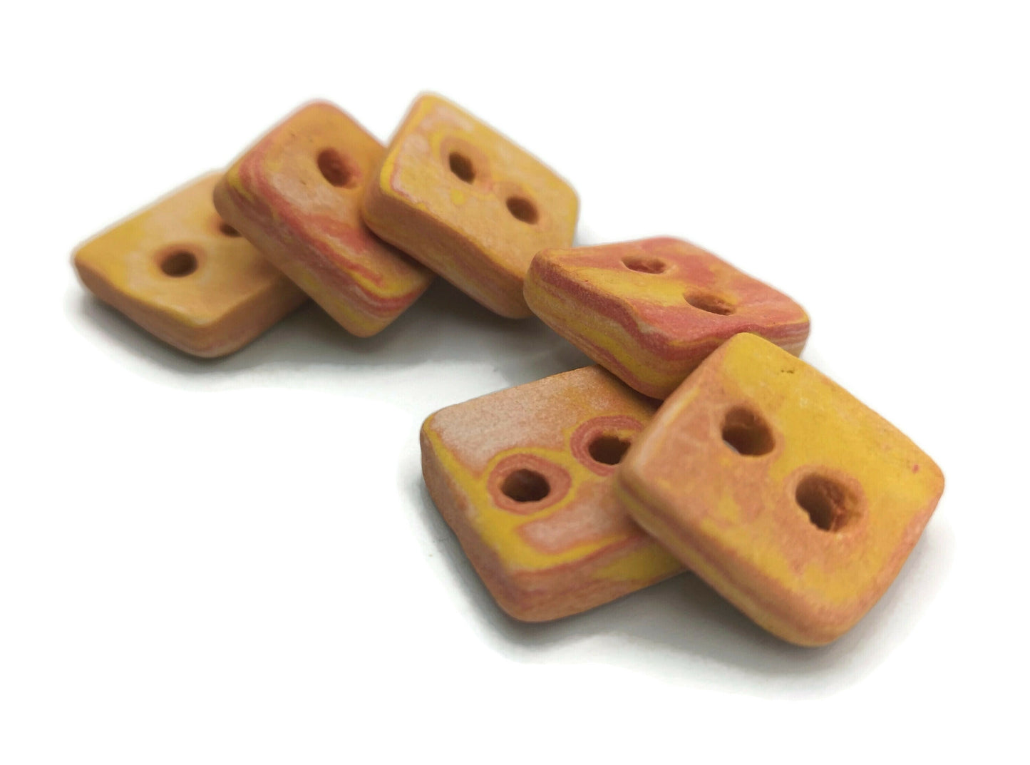 6Pc 20mm Matte Square Sewing Buttons, Handmade Ceramic Orange Flatback Coat Buttons For Clothing, Jacket Buttons, Porcelain Buttons in Clay - Ceramica Ana Rafael