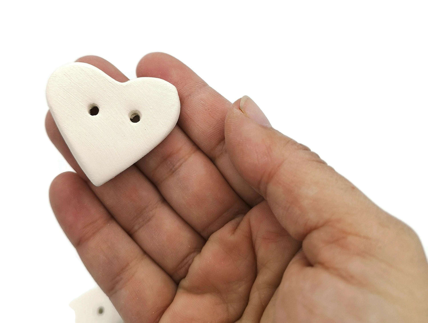 10Pc Large Heart Sewing Buttons Blank, Unpainted Ceramic Bisque Ready To Paint, Best Sellers Do It Yourself - Ceramica Ana Rafael