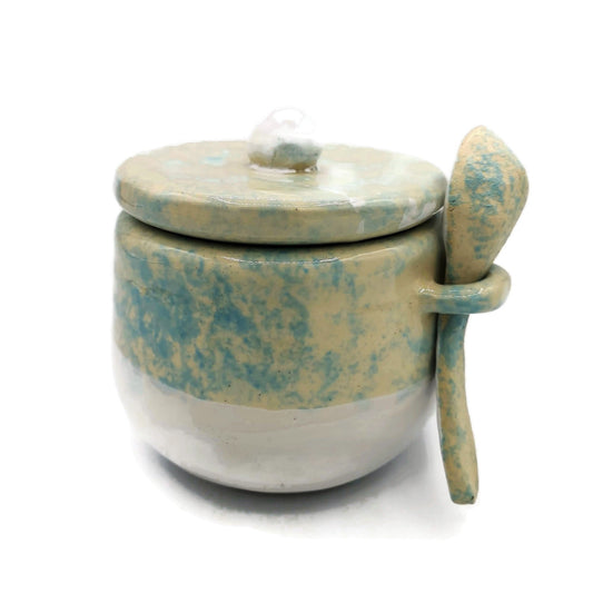 STONEWARE SUGAR BOWL With Lid And Spoon, Modern Ceramic Salt Bowl, Housewarming Gift First Home, Mothers Day Gift From Daughter, Sugar Jar - Ceramica Ana Rafael