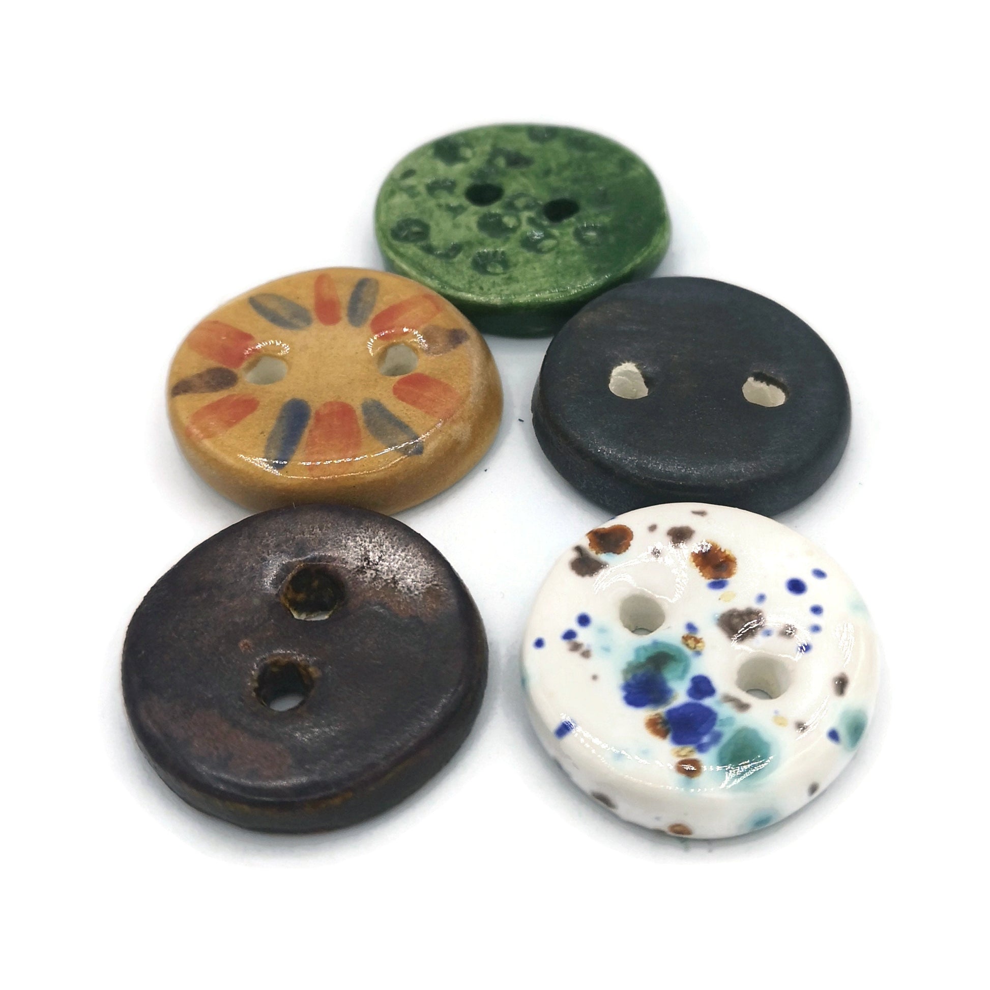 5Pc 30mm Handmade Ceramic Sewing Buttons For Crafts, Assorted Round Coat Buttons For Jewelry Making, Antique Look Sewing Supplies & Notions - Ceramica Ana Rafael