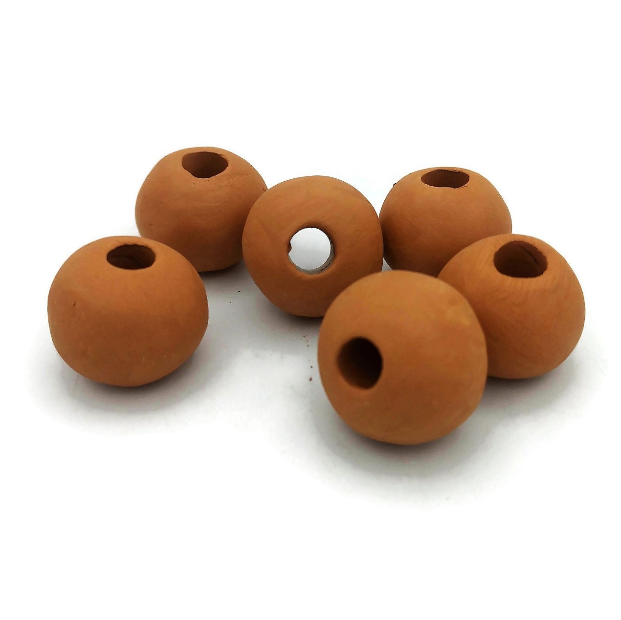 6Pc 30mm Handmade Ceramic Macrame Beads 7mm Large Hole, Clay Beads, Extra Large Beads - Ceramica Ana Rafael