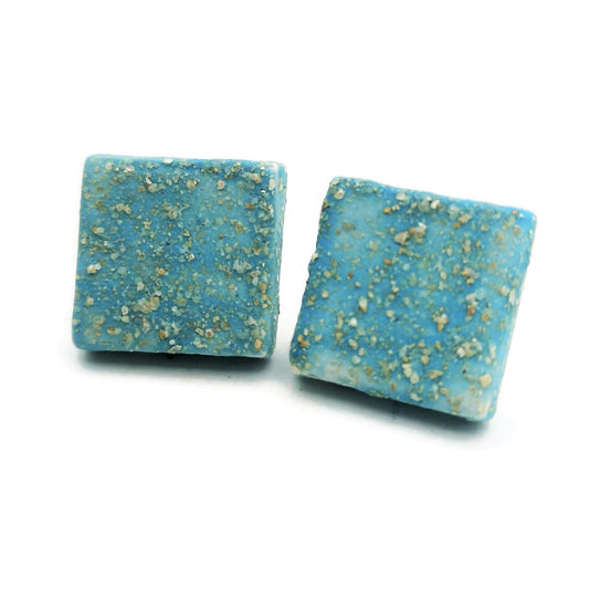 CLAY STUD EARRINGS, Geometric Earrings, Turquoise Studs, Sparkling Blue Designer Earrings, Easter Basket Stuffer Best Gifts For Her - Ceramica Ana Rafael