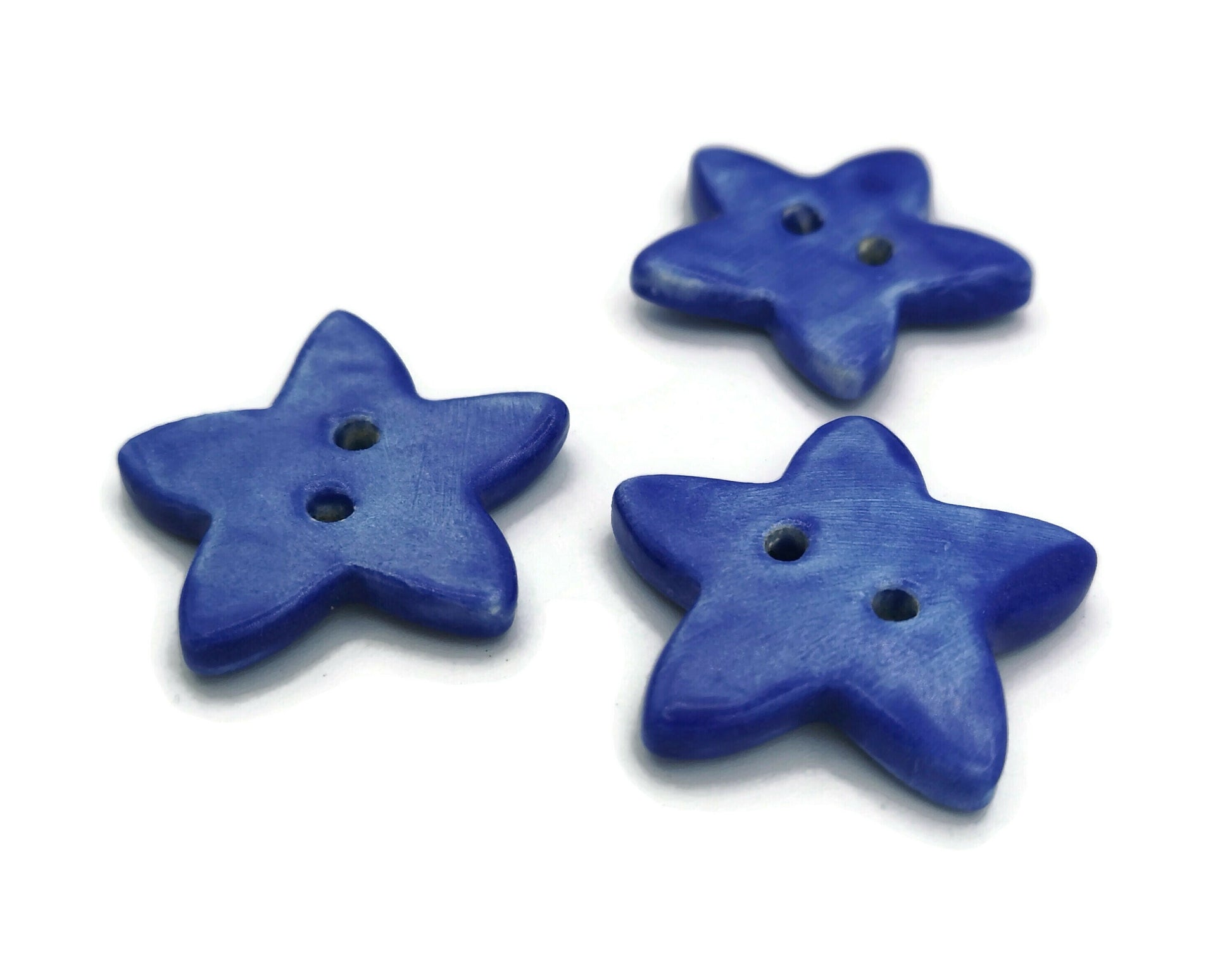 Ceramic Star Sewing Buttons Set of 3 Star Shaped Blue Buttons, Sewing Supplies And Notions - Ceramica Ana Rafael