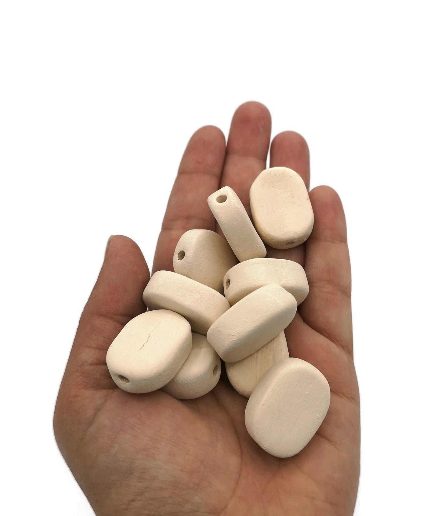 8/10Pcs Handmade Ceramic Beads For Jewelry Making. Large Hole, Oval Extra Large Ceramic Bisque Beads Ready To Paint, Craft Kits For Adults - Ceramica Ana Rafael