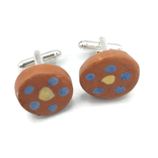 turquoise blue cufflinks for men, valentines day gift for boyfriend, 9th anniversary gift for husband, best gifts for him - Ceramica Ana Rafael
