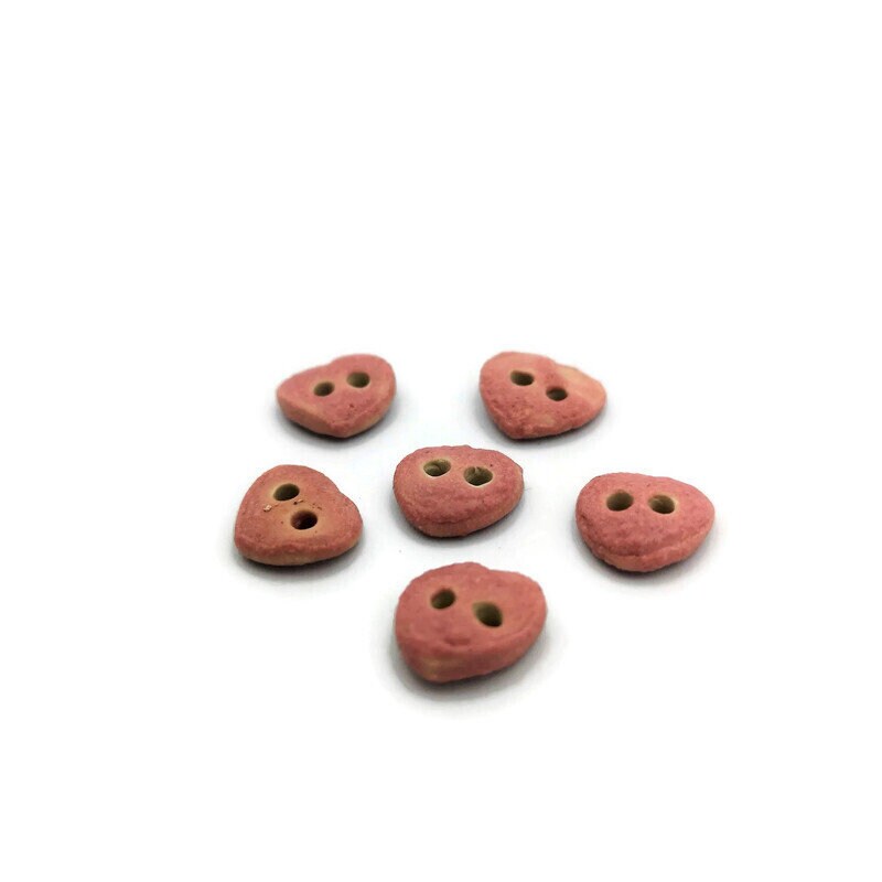 6Pc Handmade Ceramic Pink Heart Sewing Buttons Great for Mother's Day or Valentine's Day Crafts - Ceramica Ana Rafael