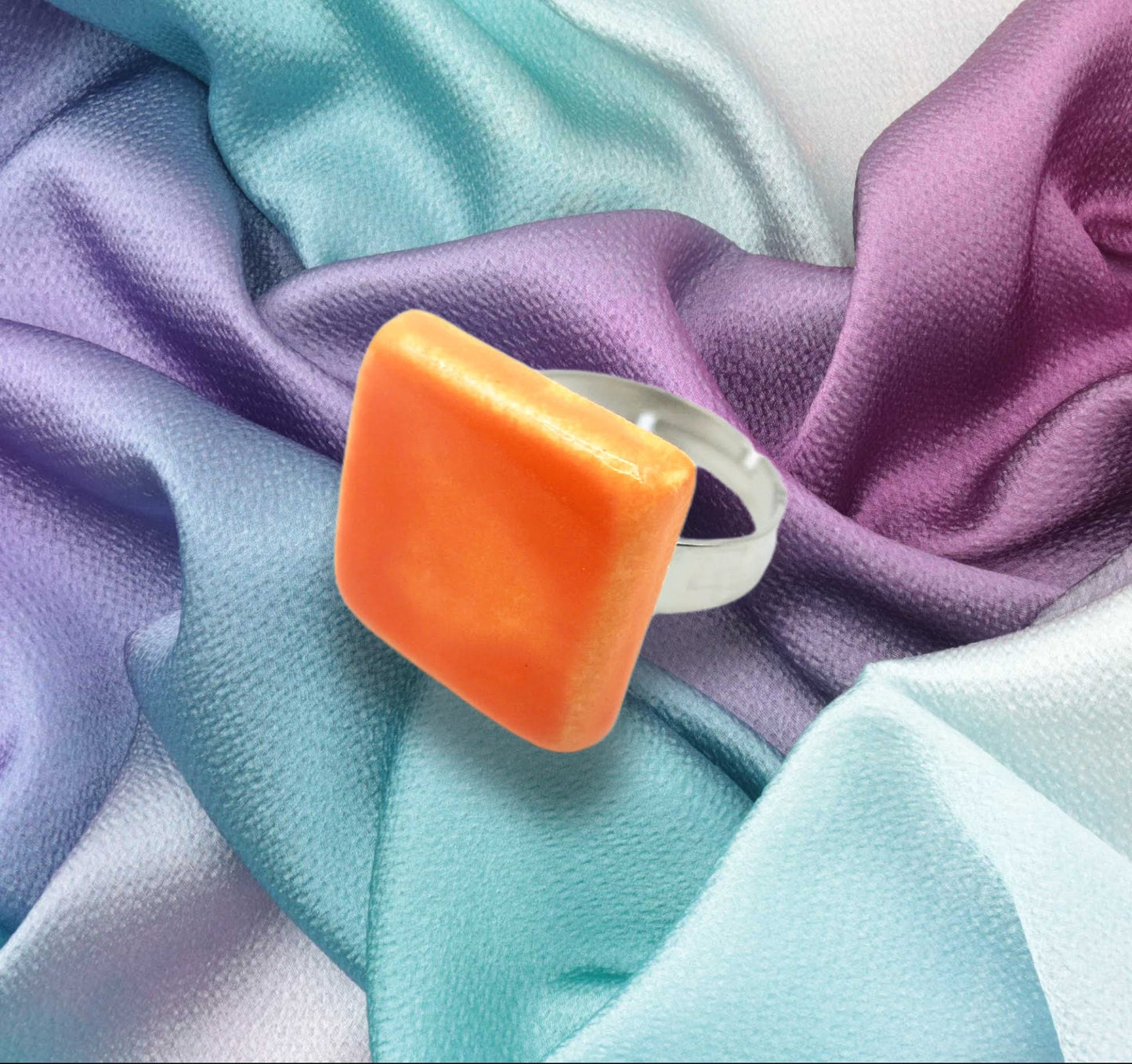Handmade Ceramic Geometric Ring For Women, Stainless Steel Adjustable Ring, Porcelain Best 9th Anniversary Gifts For Her, Unique Chunky Ring - Ceramica Ana Rafael