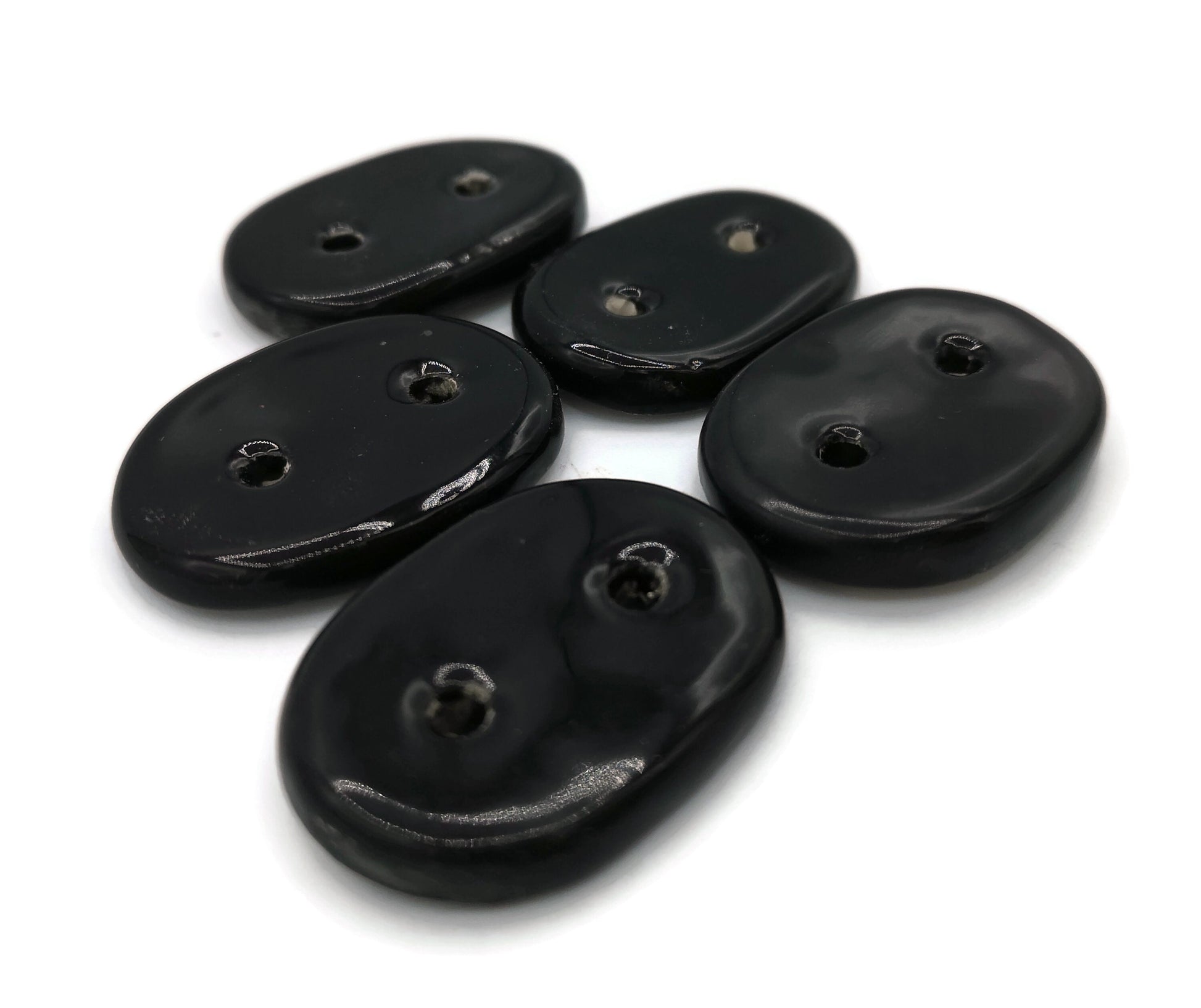 5Pcs 35mm Glossy Black Handmade Ceramic Oval Sewing Buttons, Extra Large Coat Buttons, Fancy Buttons, Clothing Embellishments, best sellers - Ceramica Ana Rafael