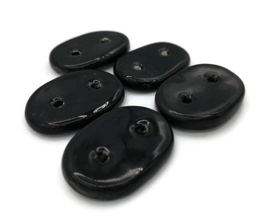 5Pcs 35mm Glossy Black Handmade Ceramic Oval Sewing Buttons, Extra Large Coat Buttons, Fancy Buttons, Clothing Embellishments, best sellers - Ceramica Ana Rafael