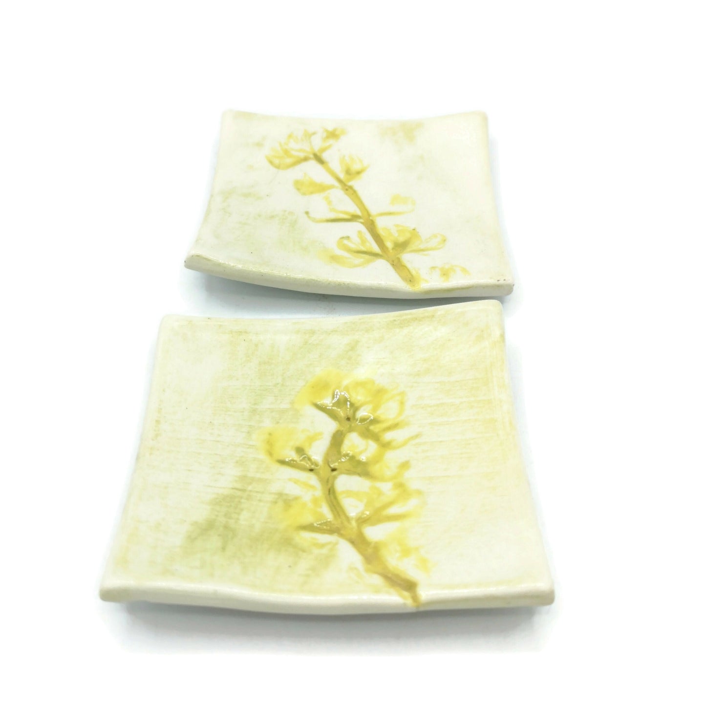 2Pc Handmade Ceramic Decorative Plate, Clay Trinket Dish, Small Square Shape Unique Ring Holder Dish, Mom Birthday Gift From Daughter - Ceramica Ana Rafael