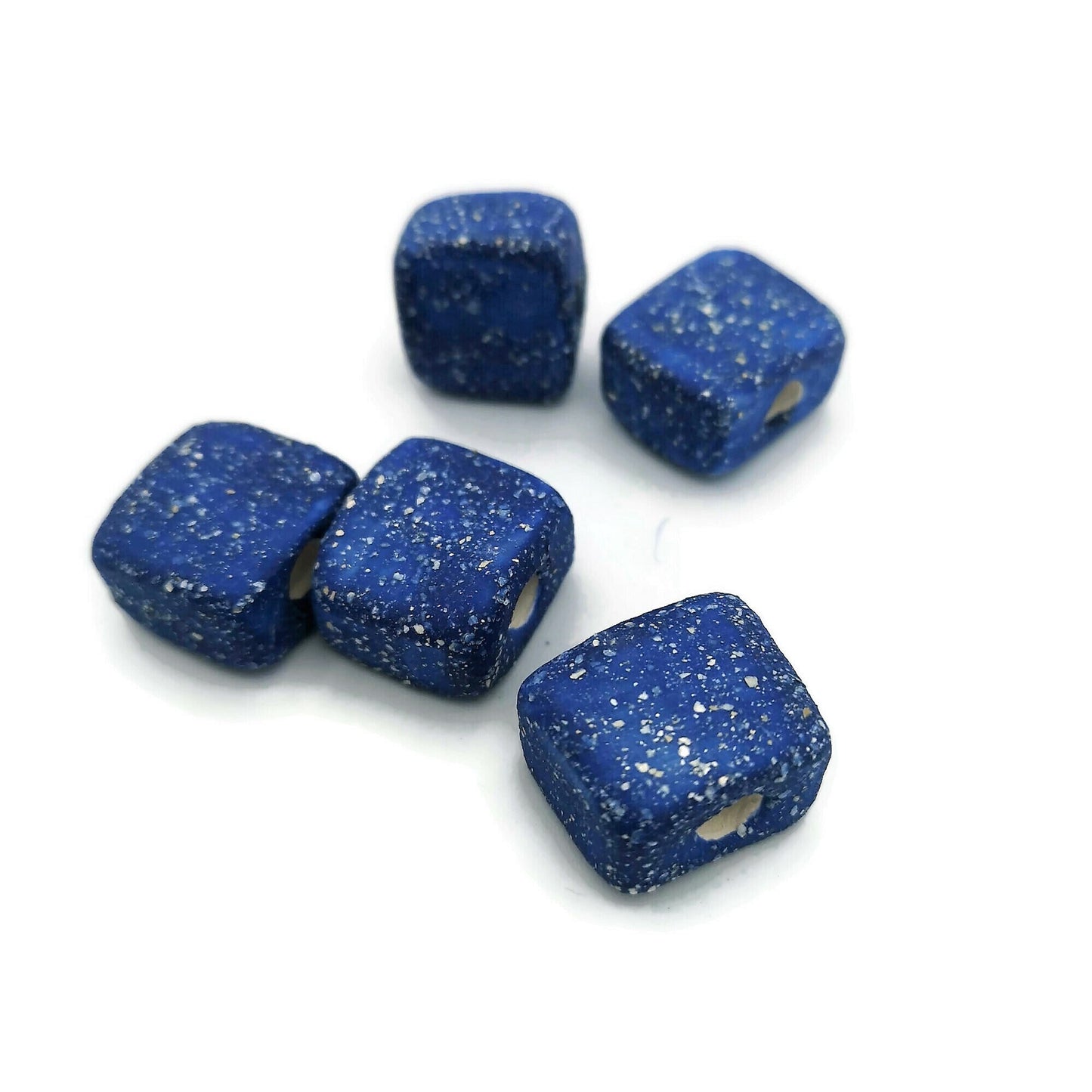 5Pc Handmade Ceramic Beads Jewelry Making, Unique Square Bead Unusual, ClayMacrame Beads Large Hole 5mm Dreadlock Beads - Ceramica Ana Rafael