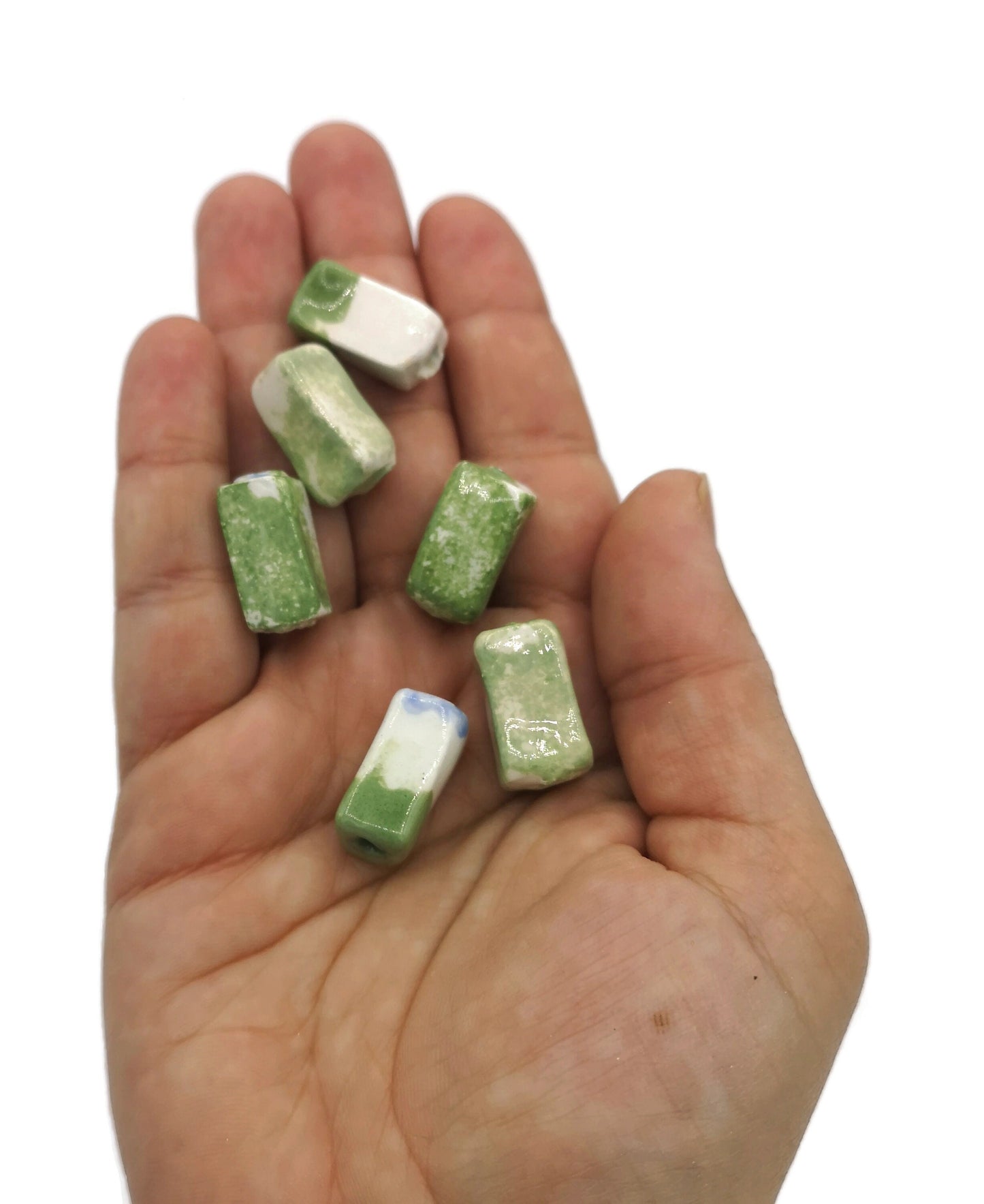 TILE BEADS, CERAMIC Beads, 2mm Hole Rectangle Beads For Jewelry Making, Set of 6 Flat Square Spacer Beads For Macrame - Ceramica Ana Rafael