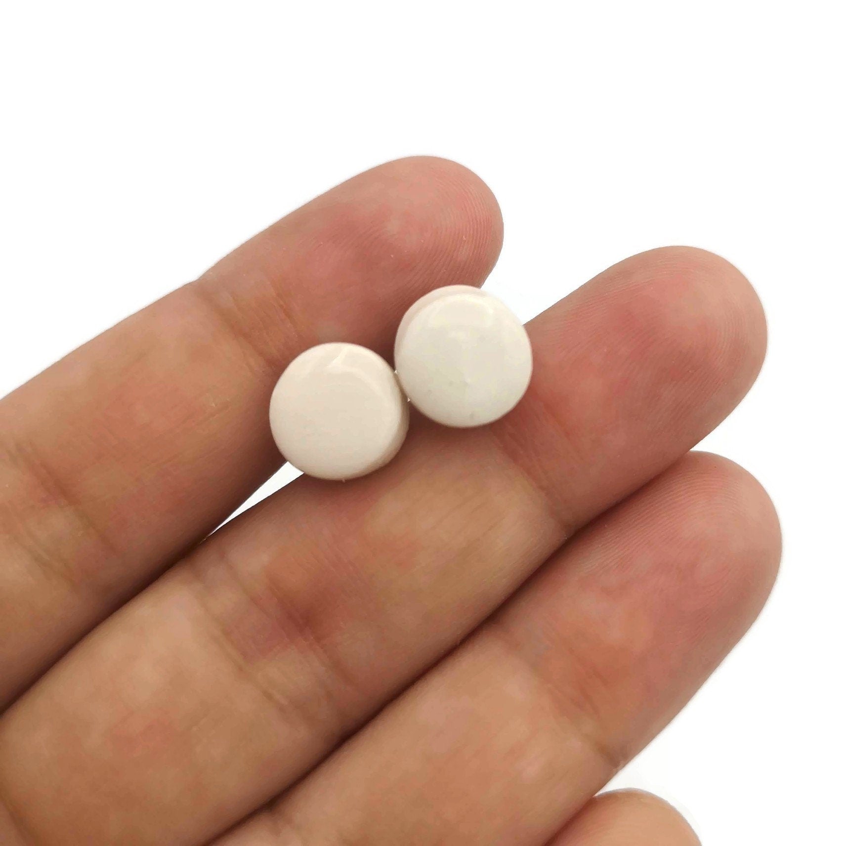 Simple Stud Earrings For Women, Ceramic White Bride Earrings, Tiny Stud Earrings, Aesthetic Handmade Jewelry Minimal Best Gifts For Her - Ceramica Ana Rafael