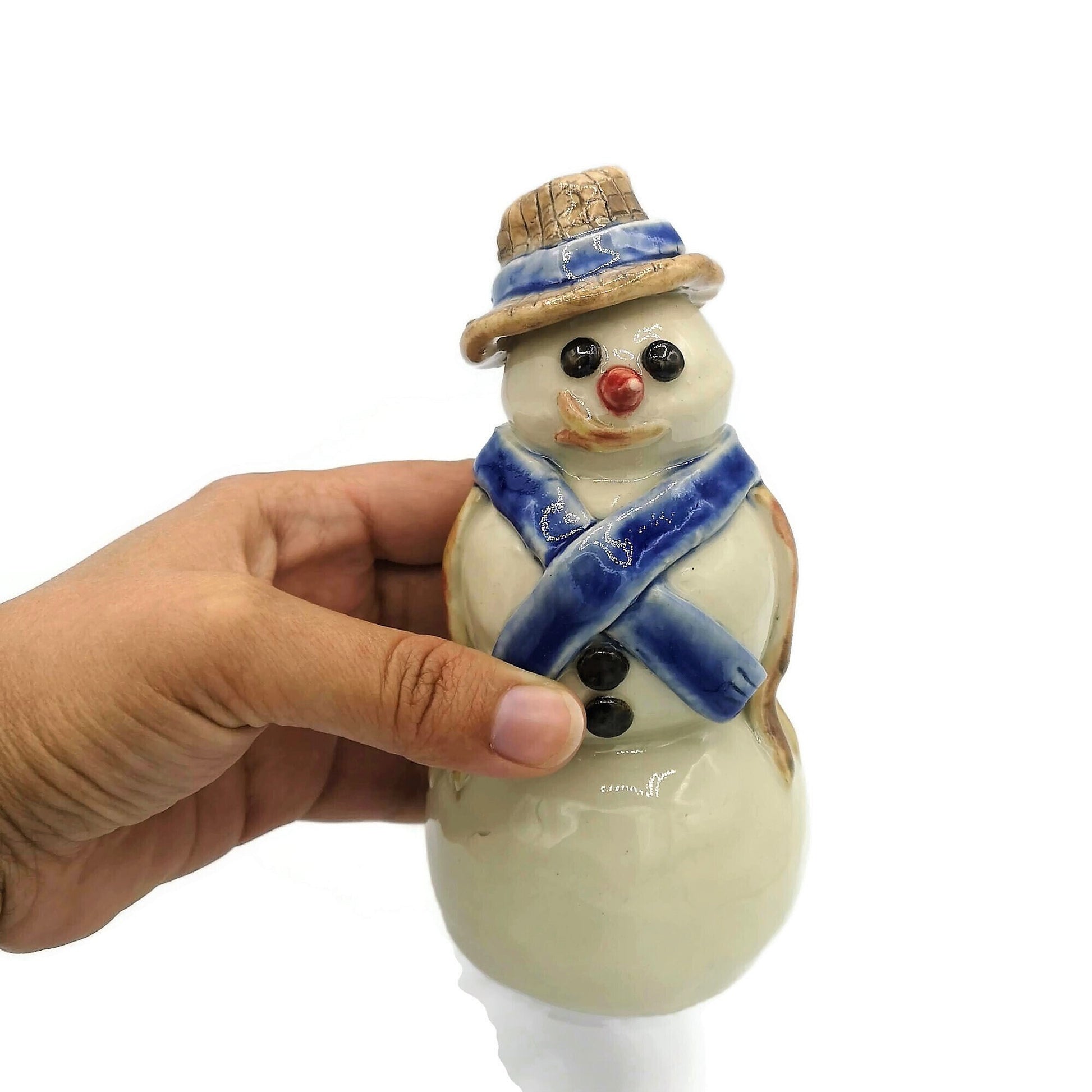 Handmade Ceramic Snowman Christmas Figurines, Housewarming Gift First Home, Cute Snowman Shelf Sitter, Hand Painted Statues & Sculptures - Ceramica Ana Rafael