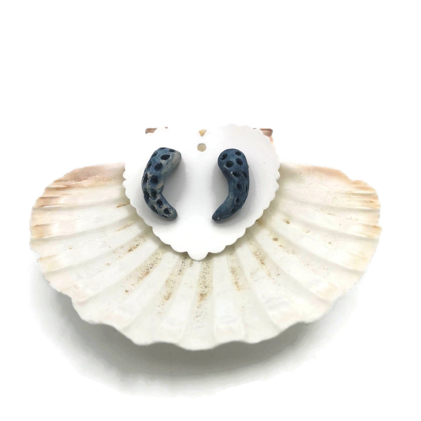 Octopus Earrings For Women, Minimalist Novelty Blue Stud Earrings, Best Gifts For Her, Artisan Clay Tentacle Jewelry - Ceramica Ana Rafael