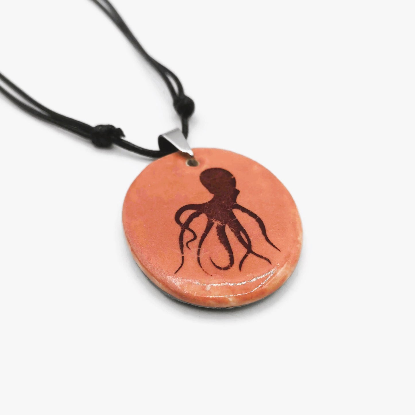 Handmade Ceramic Octopus Necklace Pendant For Woman, Hand Painted pink Necklace For Her, Artisan Jewelry Birthday Gift Idea W/ Gift Box - Ceramica Ana Rafael