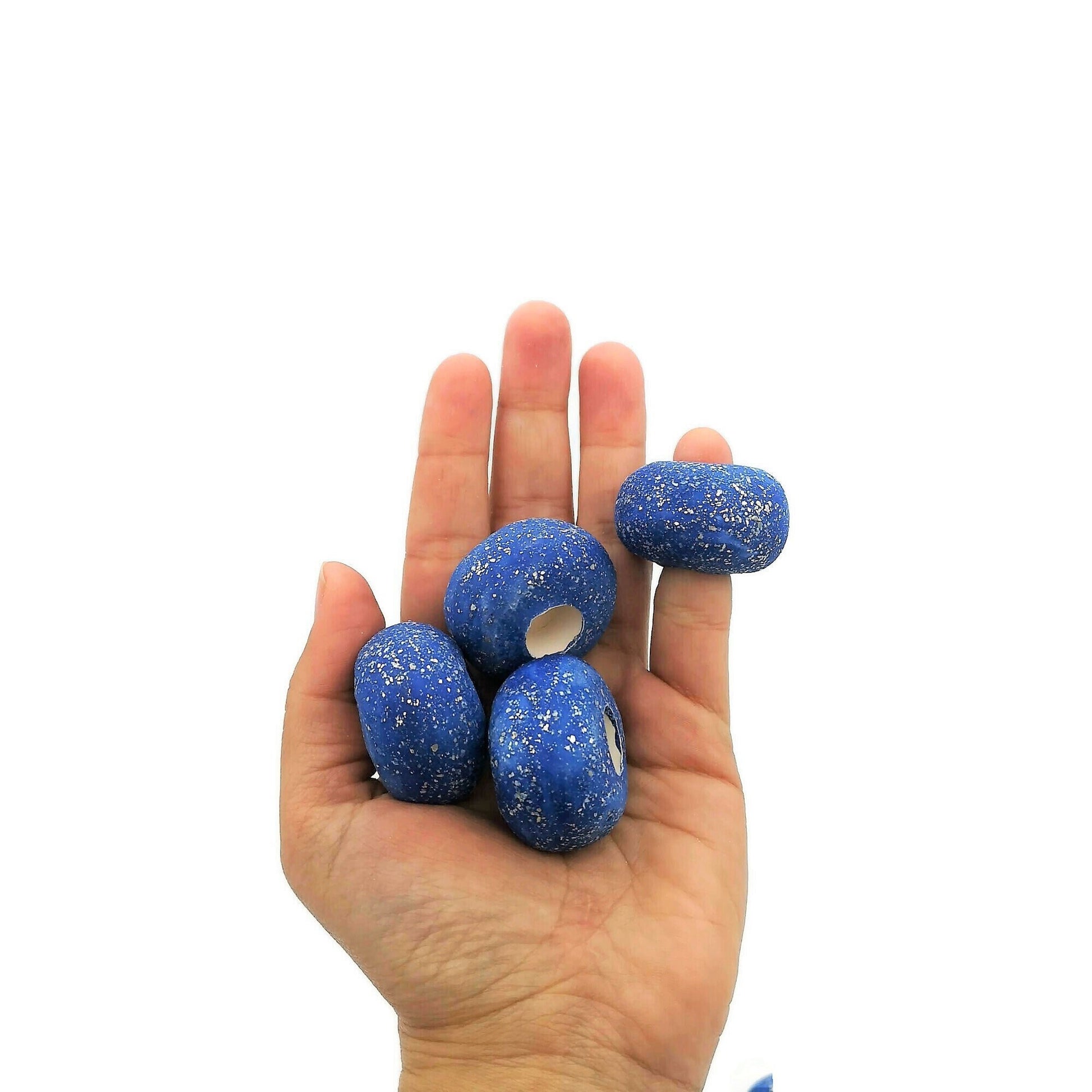 unique beads for jewelry making, handmade ceramic large macrame beads large hole, round sparkly beads for crafts, clay beads - Ceramica Ana Rafael