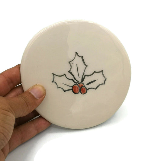 christmas coasters for drinks, round coaster pottery, trending now, ceramic coasters handmade - Ceramica Ana Rafael