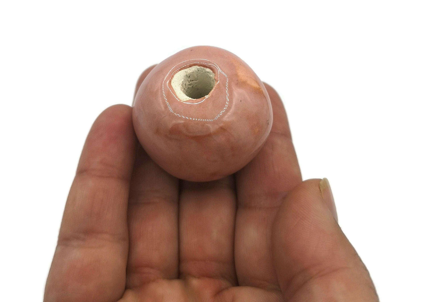 1 Pc Coral Pink Handmade Ceramic Beads Large Hole, Clay Beads For Macrame Or Jewelry Making, Giant Beads - Ceramica Ana Rafael