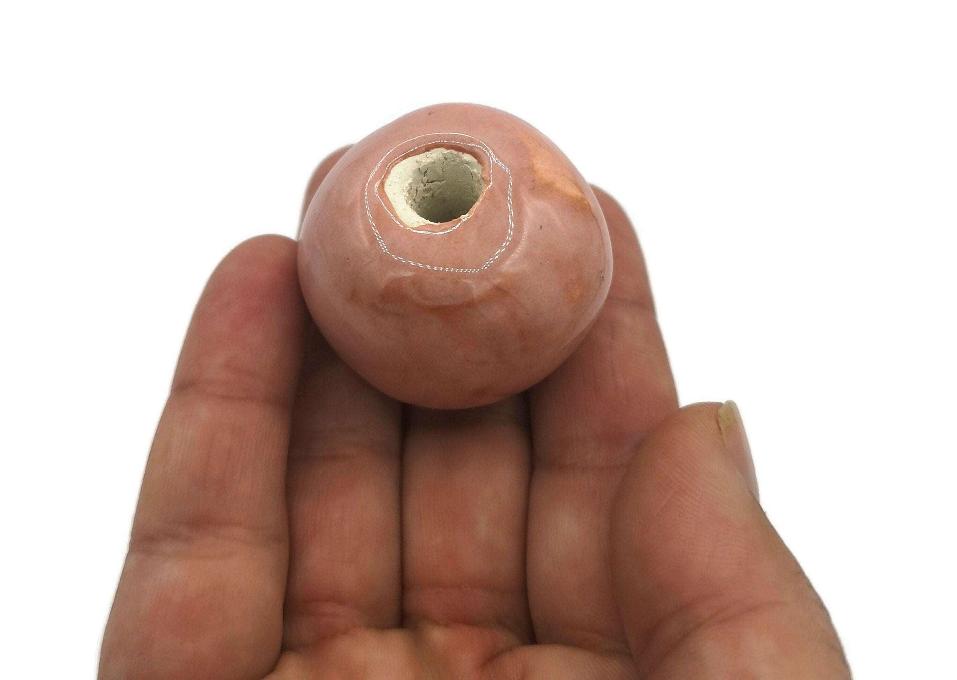 1 Pc Coral Pink Handmade Ceramic Beads Large Hole, Clay Beads For Macrame Or Jewelry Making, Giant Beads - Ceramica Ana Rafael