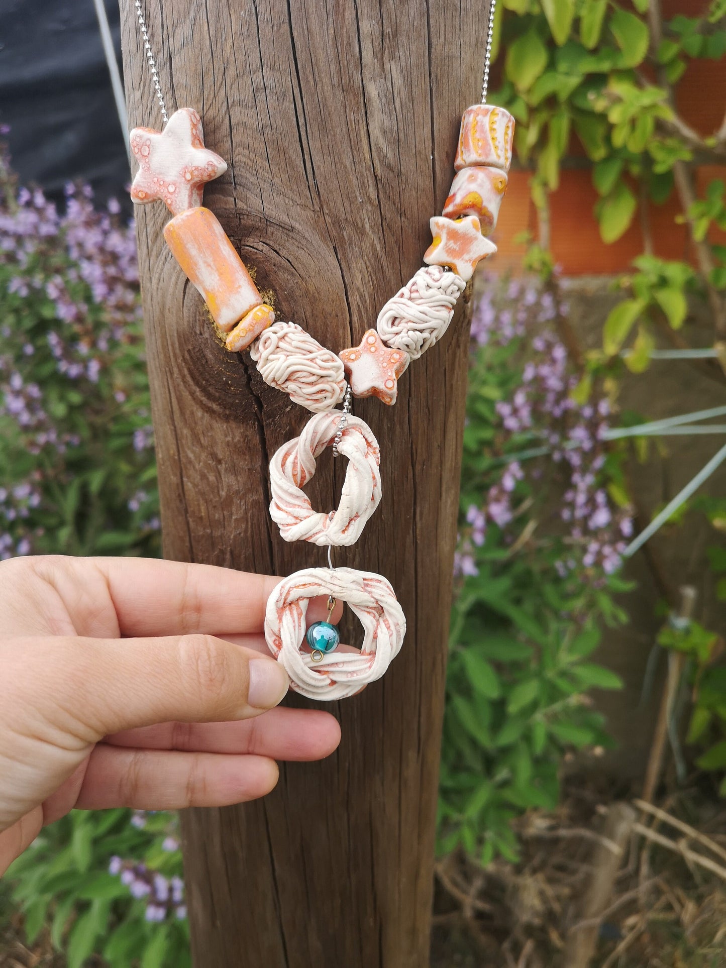 Handmade Ceramic Pendant Necklace, Chunky Beaded Necklace, Boho And Hippie Style Star Novelty Aesthetic Necklace For Womens, Weird Jewelry - Ceramica Ana Rafael