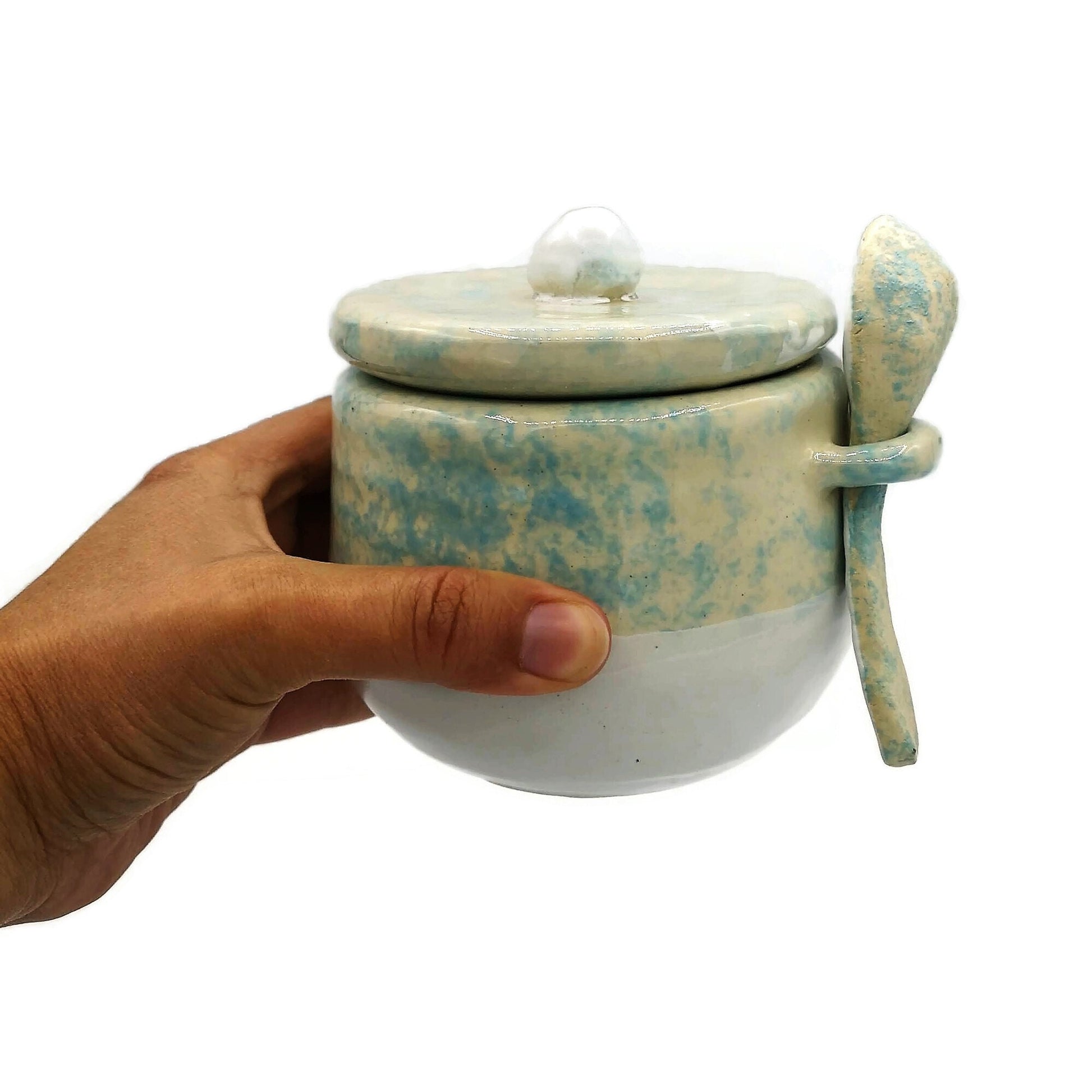 STONEWARE SUGAR BOWL With Lid And Spoon, Modern Ceramic Salt Bowl, Housewarming Gift First Home, Mothers Day Gift From Daughter, Sugar Jar - Ceramica Ana Rafael