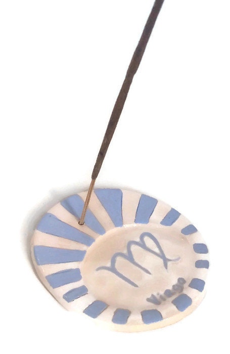 Handmade Ceramic Zodiac Incense Stick Burner For Home Decor, Blue Virgo Birthday Gift For Her, Clay Incense Cone Holder, Mom Gift Idea - Ceramica Ana Rafael