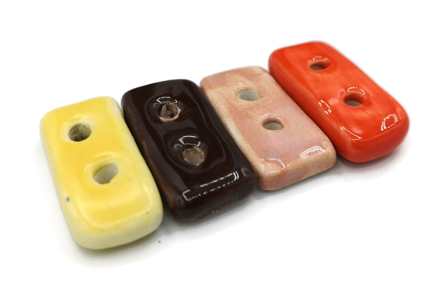 Rectangle Buttons Set Of 4, Handmade Ceramics Jewelry Making Sewing Buttons, Strange And Unusual Sewing Supplies And Notions - Ceramica Ana Rafael