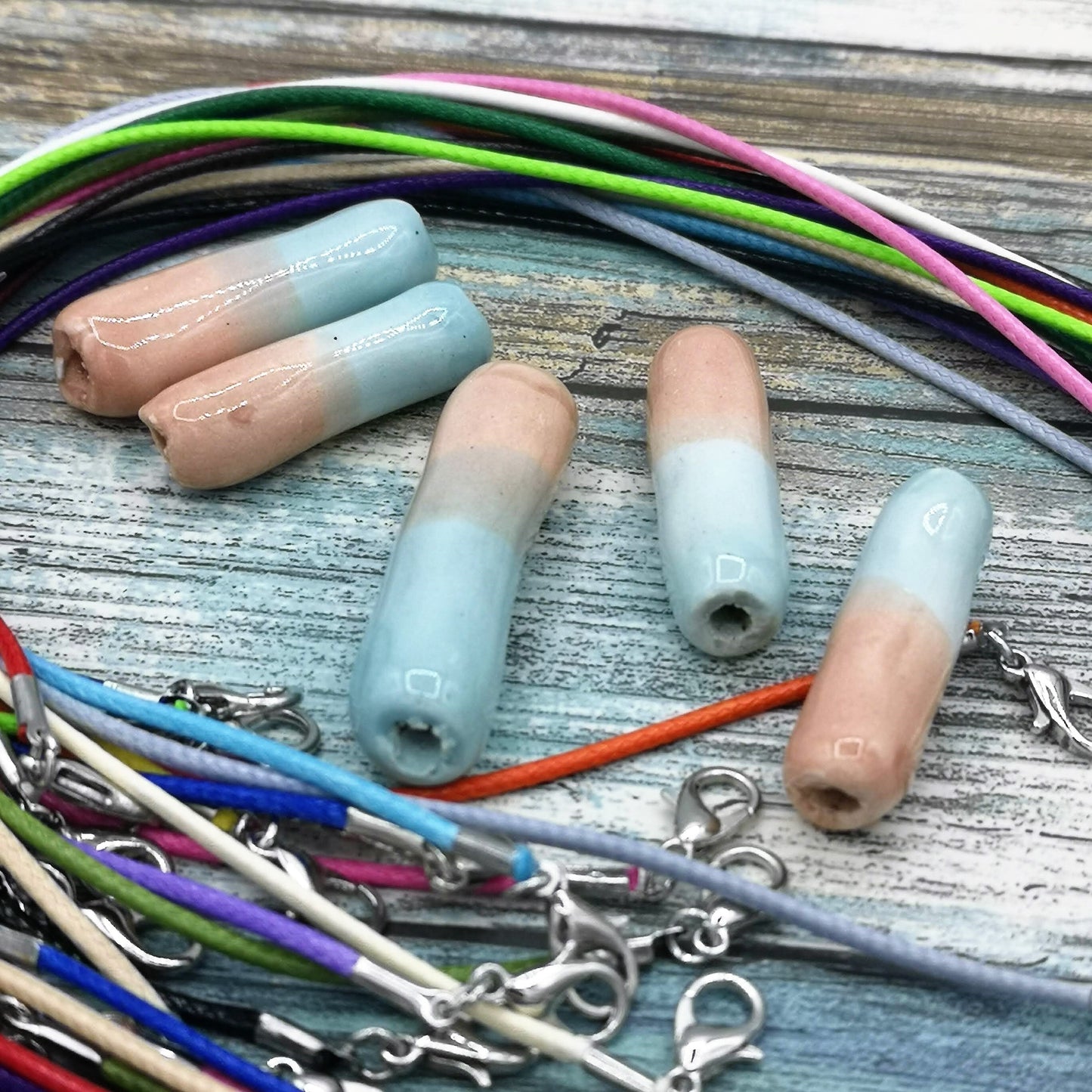 5Pc LONG TUBE BEADS For Jewelry Making, Clay Spacer Beads, Unique Ceramic Macrame Beads Handmade, Best Sellers - Ceramica Ana Rafael