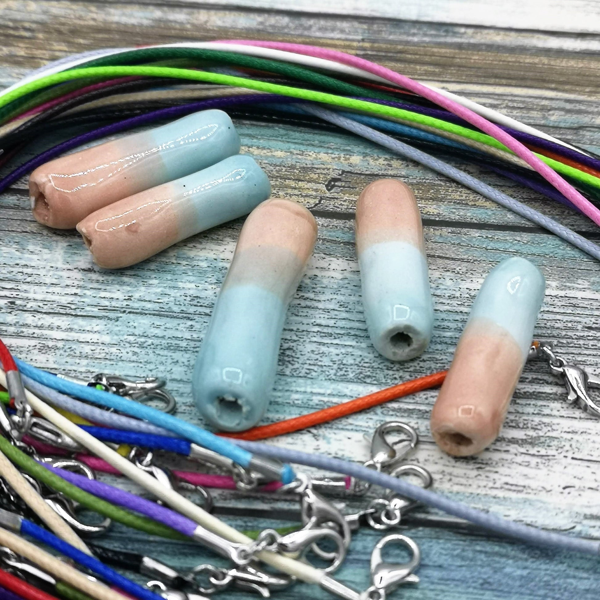 5Pc LONG TUBE BEADS For Jewelry Making, Clay Spacer Beads, Unique Ceramic Macrame Beads Handmade, Best Sellers - Ceramica Ana Rafael