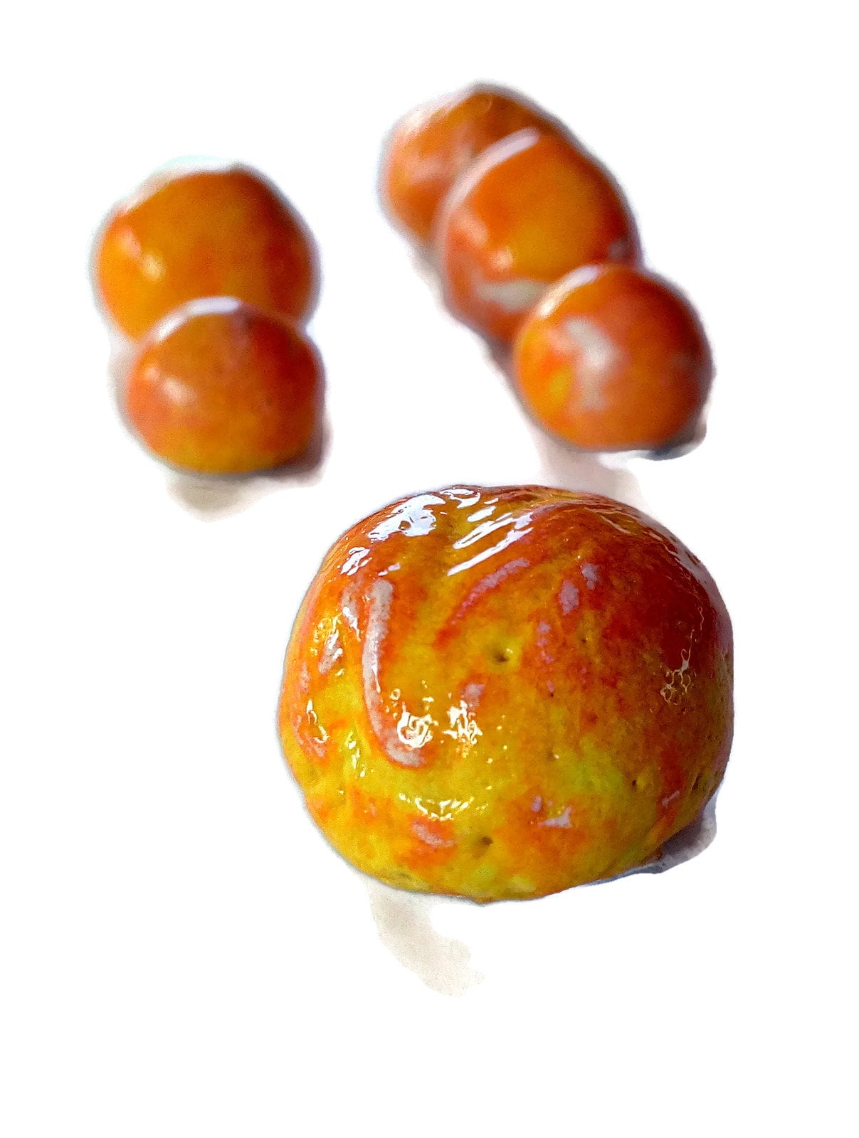 6Pc Handmade Ceramic Round Orange Cabochons For Clay Jewelry Making, Irregular Beads No Hole, Assorted Earring Components - Ceramica Ana Rafael