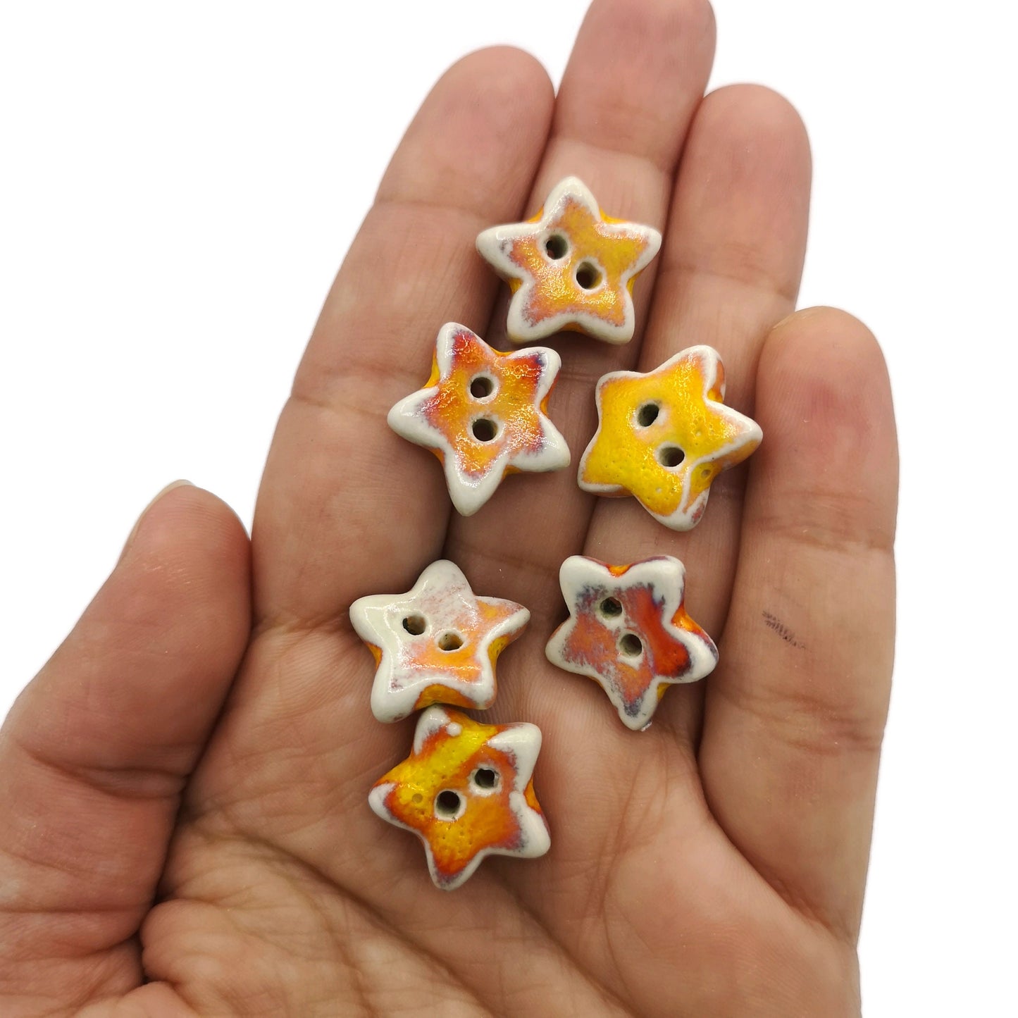 6 Pcs Handmade Ceramic Coat Buttons, Orange or Blue Cute Star Buttons 15mm, Sewing Supplies And Notions Ready to Ship, Custom Buttons - Ceramica Ana Rafael