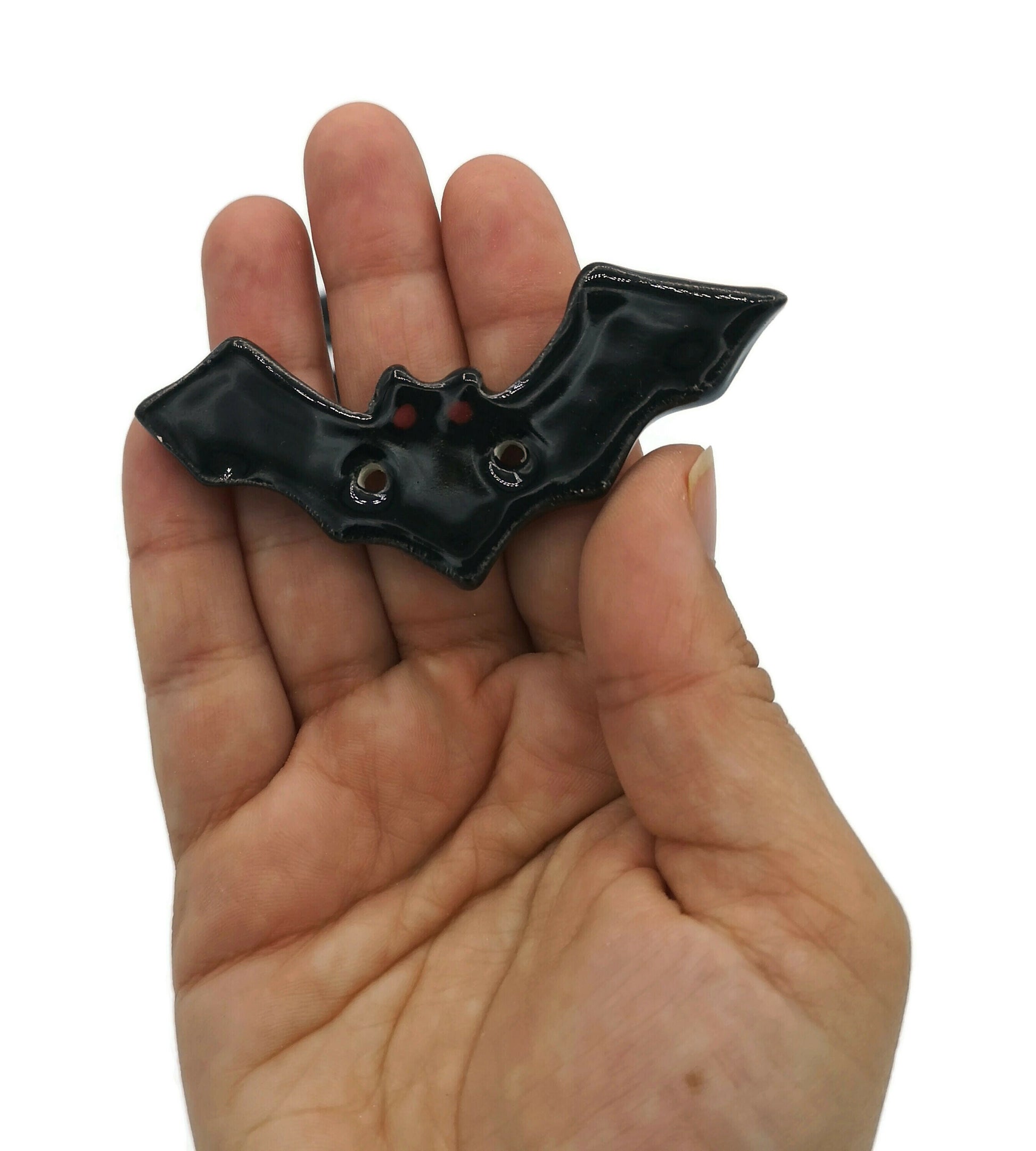 HALLOWEEN BUTTONS, NOVELTY Buttons, Set of 4 Bat Shaped Handmade Ceramic Clothing Finishes Sewing Buttons, Extra Large Clothing Accessories - Ceramica Ana Rafael