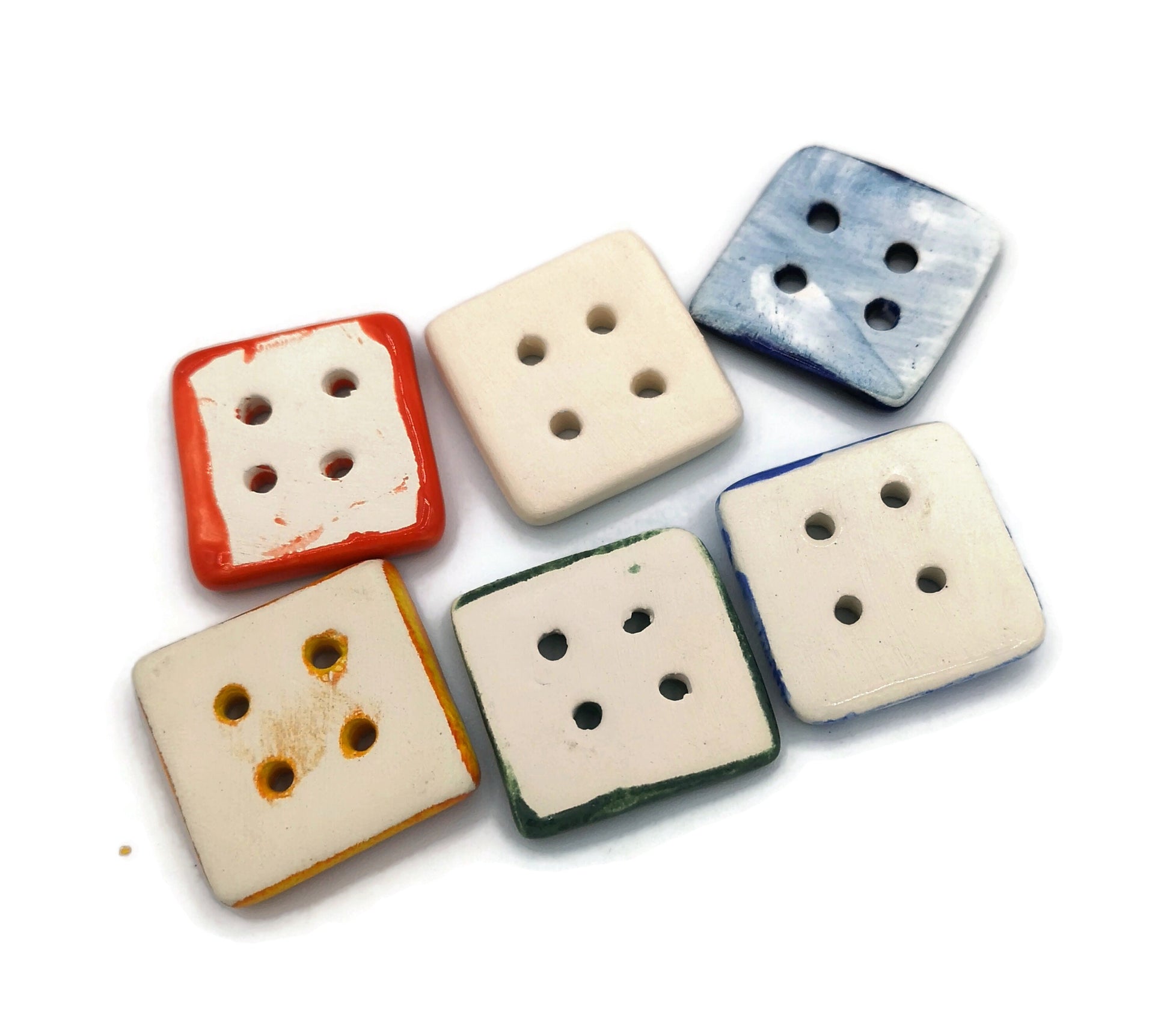 6Pc 30mm Handmade Ceramic Extra Large Sewing Buttons, Novelty Buttons For Crafts, Unusual Square Colourful Buttons For Coat Or Jacket - Ceramica Ana Rafael