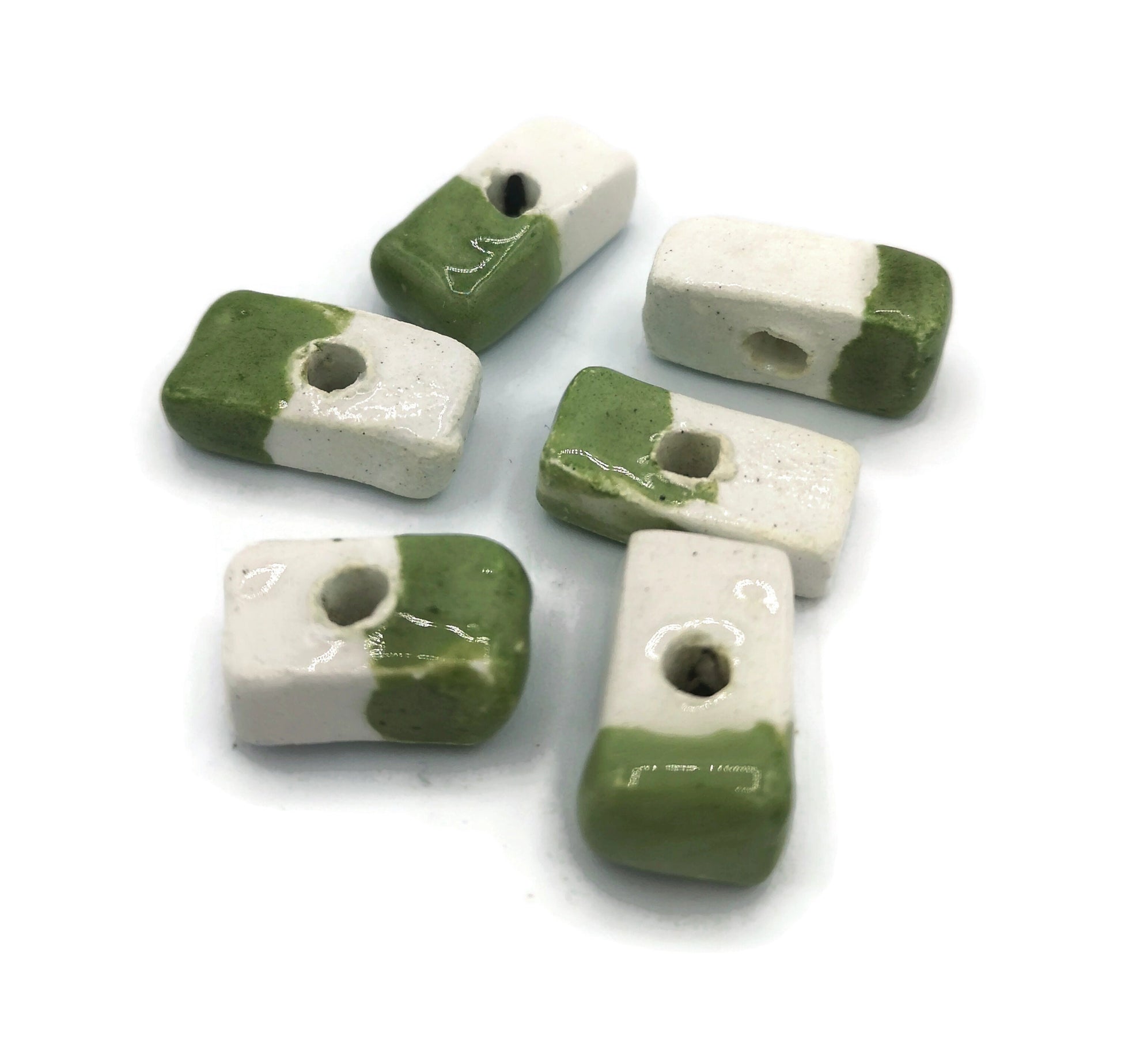 SPACER BEADS, RECTANGLE Bead, Ceramic Beads, Set Of 6 Flat Square Tile Beads For Jewelry Making, Decorative Unique Clay Beads For Crafts - Ceramica Ana Rafael