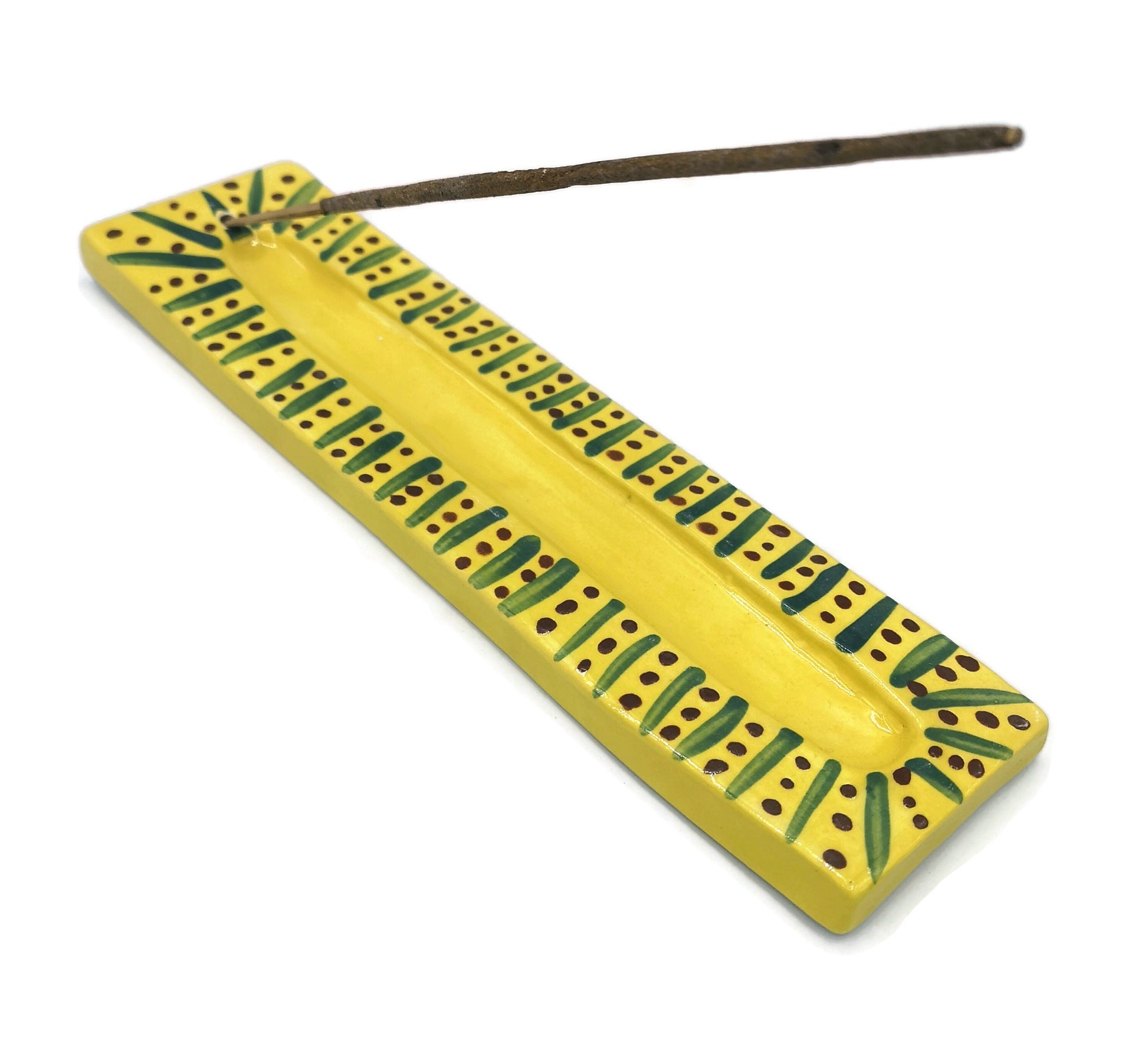 Handmade Ceramic Long Incense Holder, Hand Painted Yellow Pottery Incense Burner Gift For Women, Mom Birthday Gift - Ceramica Ana Rafael