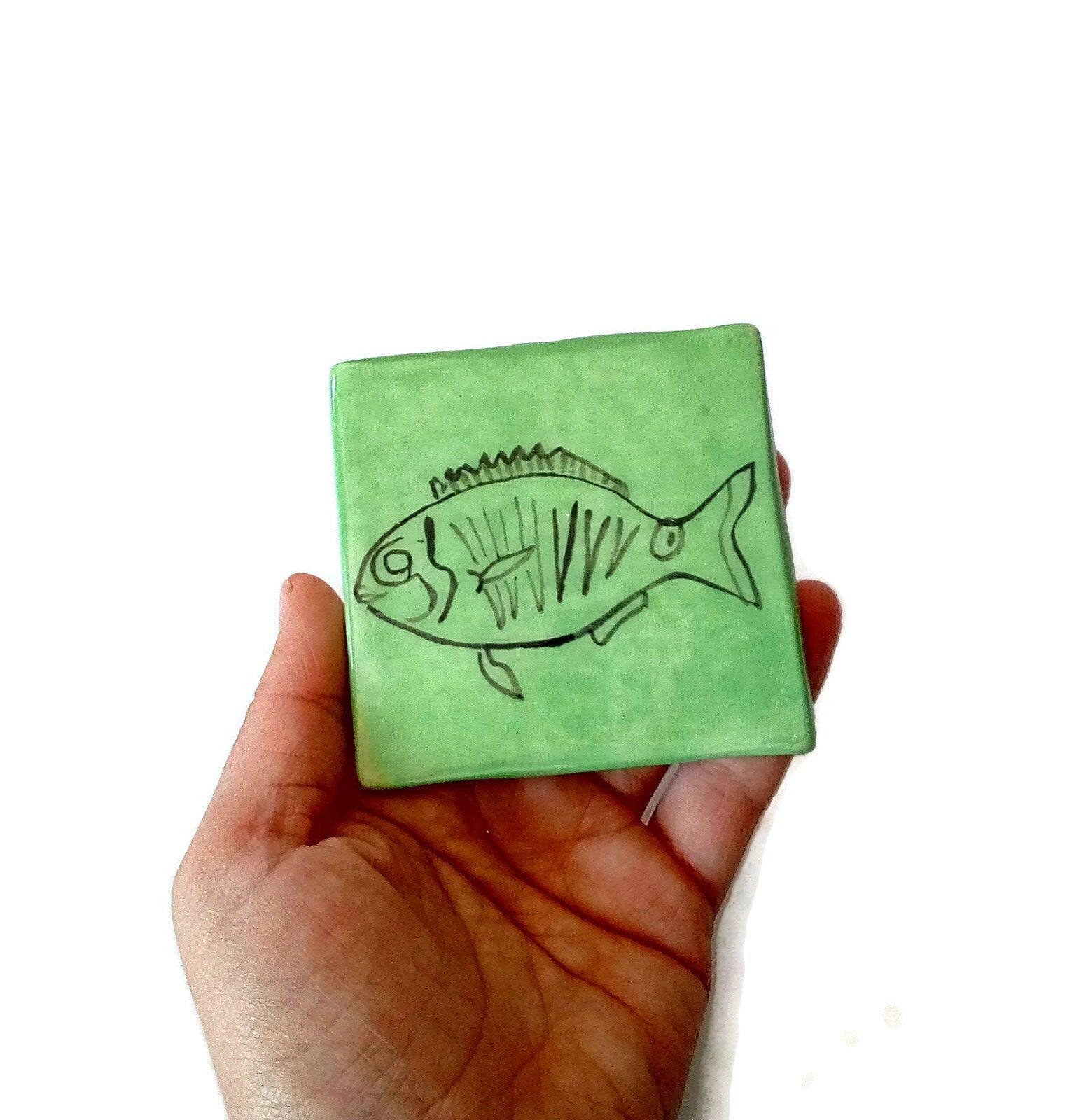 1Pc Hand Painted Tiles, Square Mosaic Tiles, Ceramic Fish Tiles, Mediterranean Best Gifts For Him, Best Seller Wall Tiles - Ceramica Ana Rafael