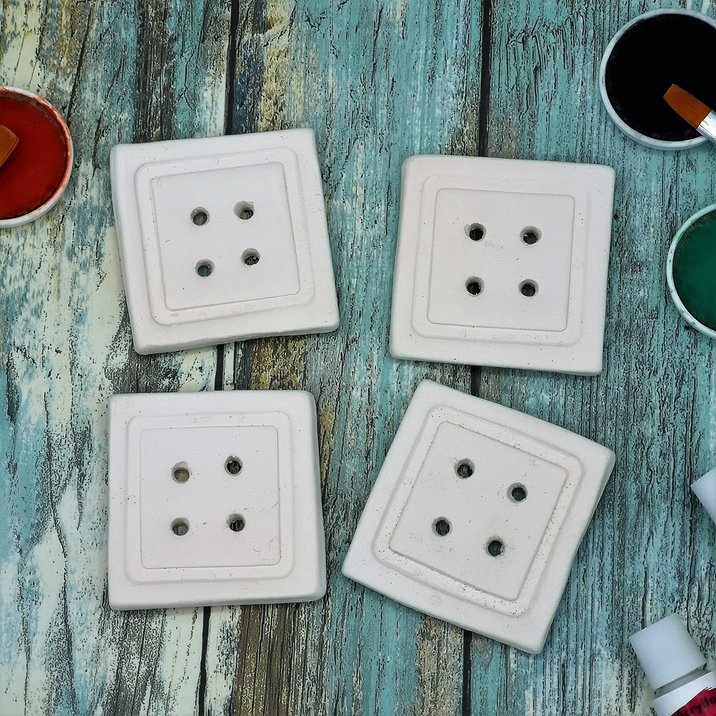 4Pc Customizable Handmade Ceramic Bisque Sewing Buttons Ready To Paint, Novelty Button For Crafts, Large Square Button - Ceramica Ana Rafael