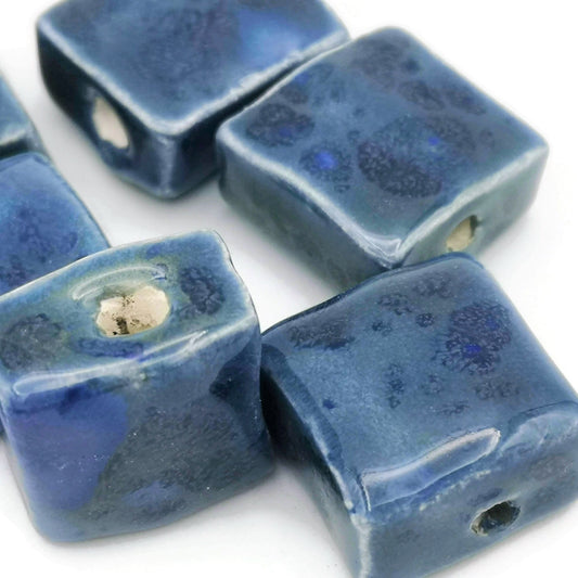 8Pc Flat Square Beads, Handmade Ceramic Beads, Blue Craft Beads Assorted Decorative Beads For Jewelry Making, Most Sold Items - Ceramica Ana Rafael