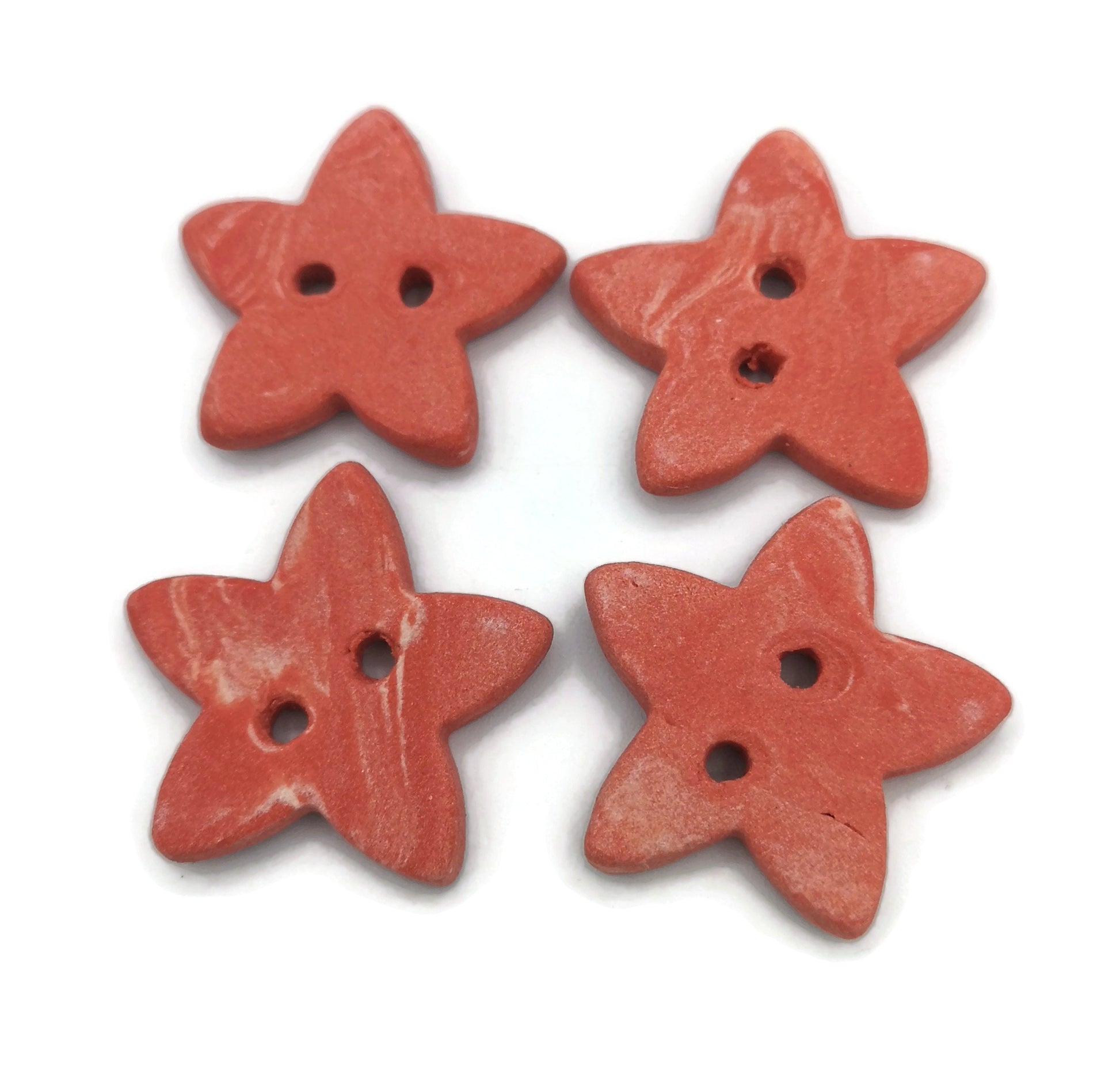4Pc 25mm Handmade Ceramic Large Sewing Buttons Matte Red Star Shaped, Cute Sewing Supplies And Notions - Ceramica Ana Rafael