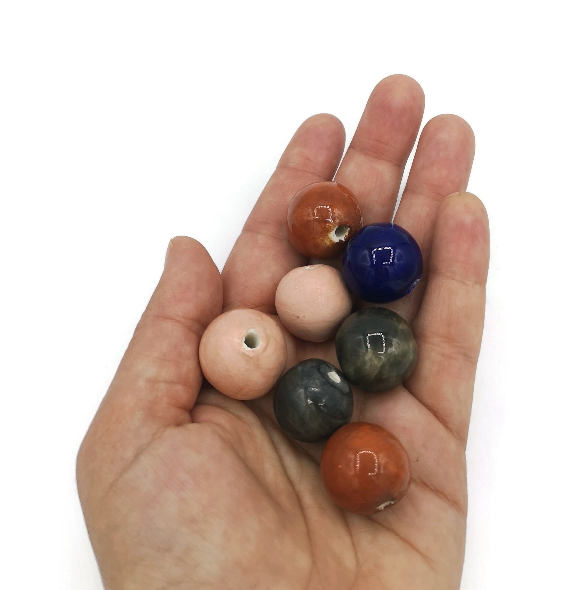 CLAY BEADS, Handmade Ceramic Bubblegum Beads For Jewelry Making, Set Of 7 Mixed Craft Beads Decorative Round Colorful Beads - Ceramica Ana Rafael