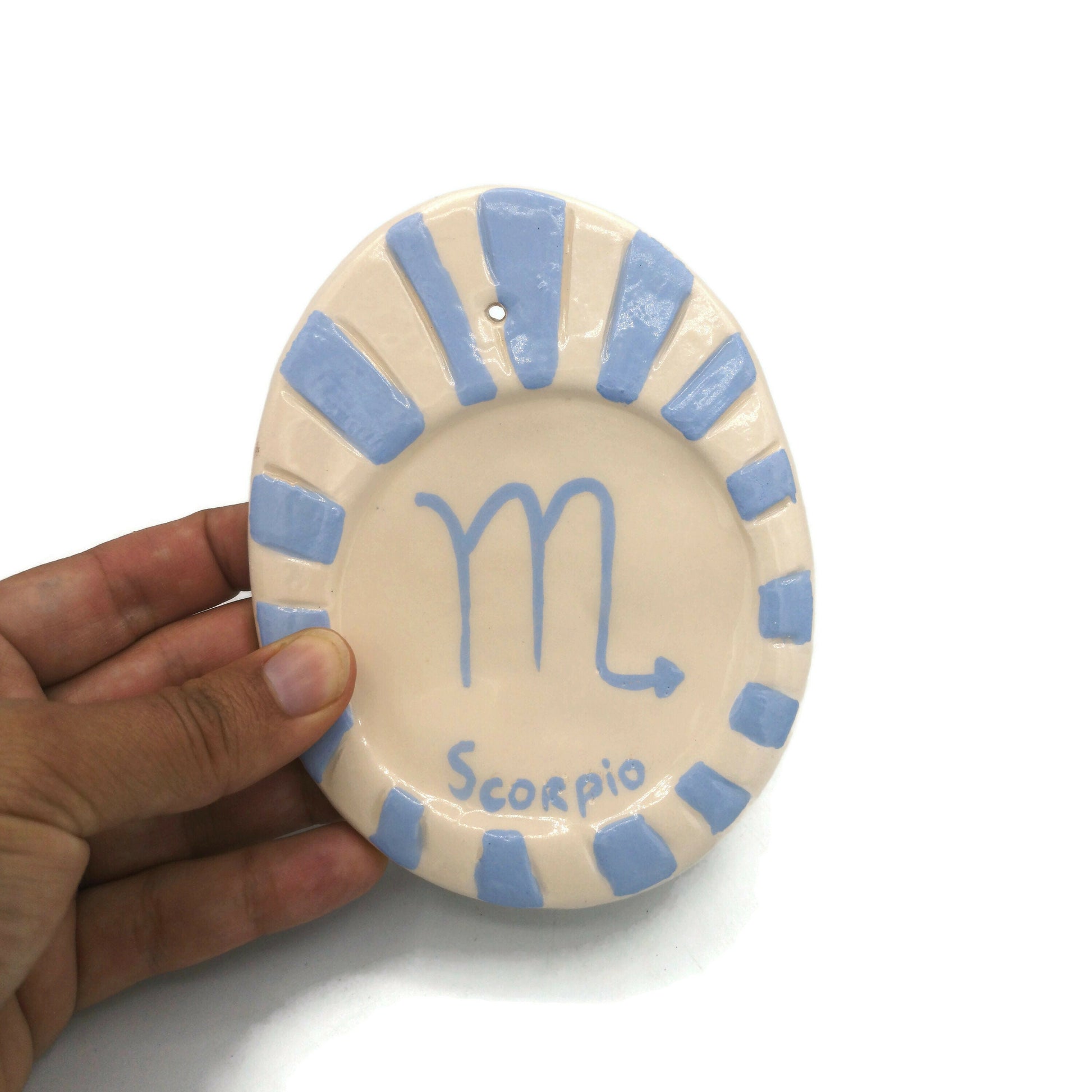 Handmade Ceramic Blue Scorpio Incense Stick Burner for Her, Zodiac Cone Incense Holder, Birthday Gift for Women, 9th Anniversary Gift Idea - Ceramica Ana Rafael