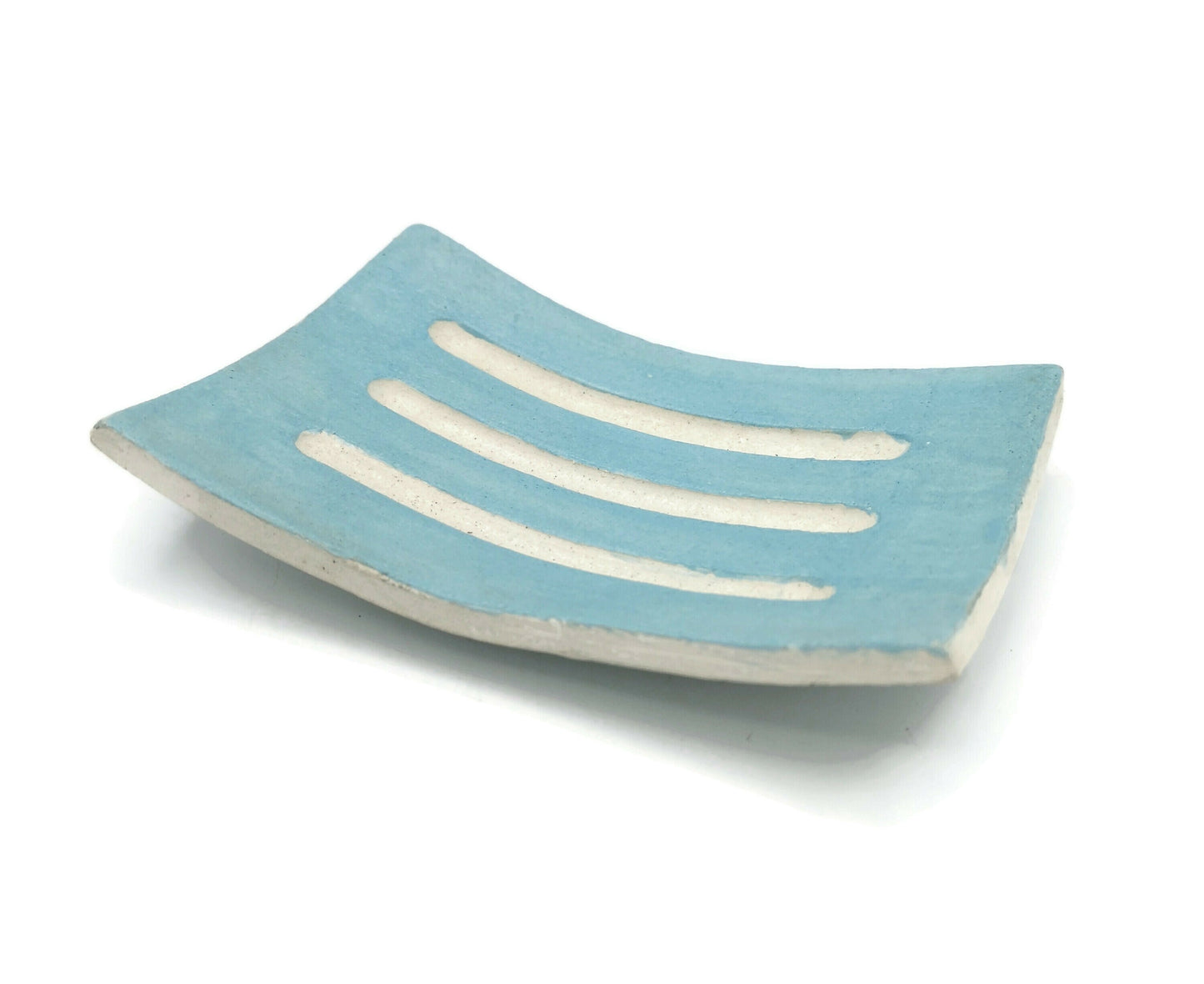 5 Inche Handmade Ceramic Turquoise Blue Rectangle Draining Soap Dish For Bathroom Decor, Soap Bar Holder Dispenser With Drain, Soap Saver - Ceramica Ana Rafael